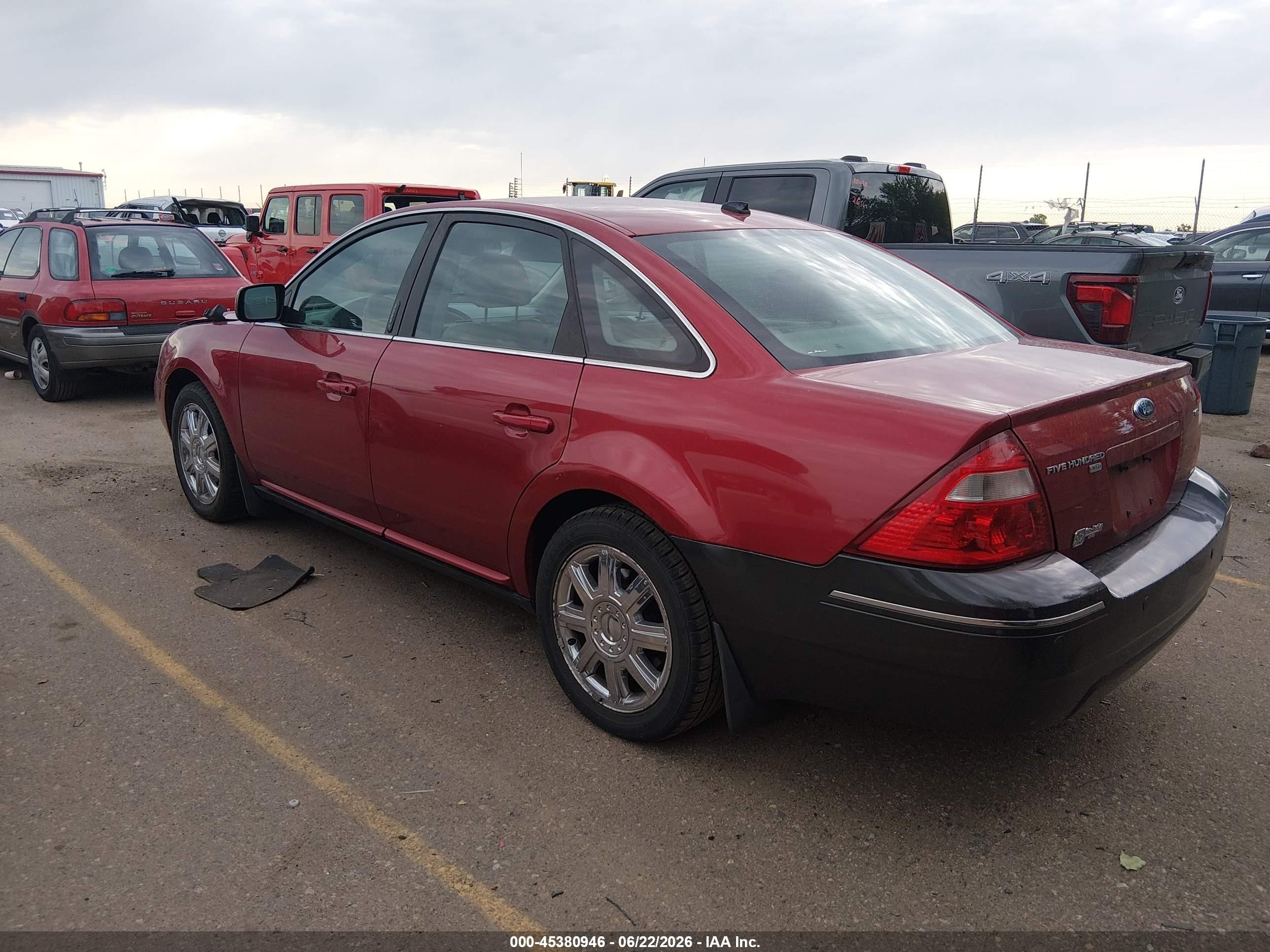 2007 Ford Five Hundred Sel Red vin: 1FAHP27147G104233