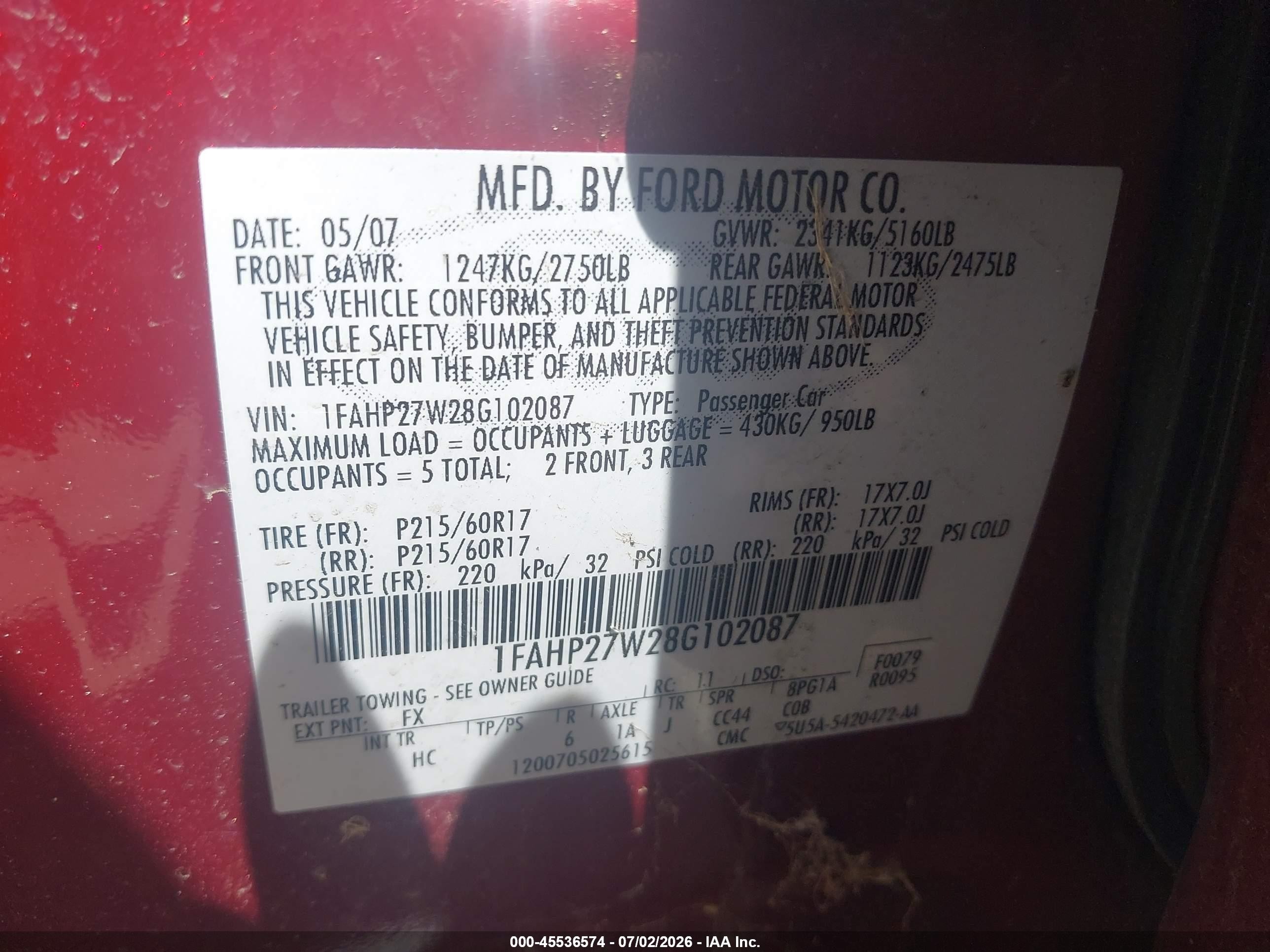 2008 Ford Taurus Sel Maroon vin: 1FAHP27W28G102087