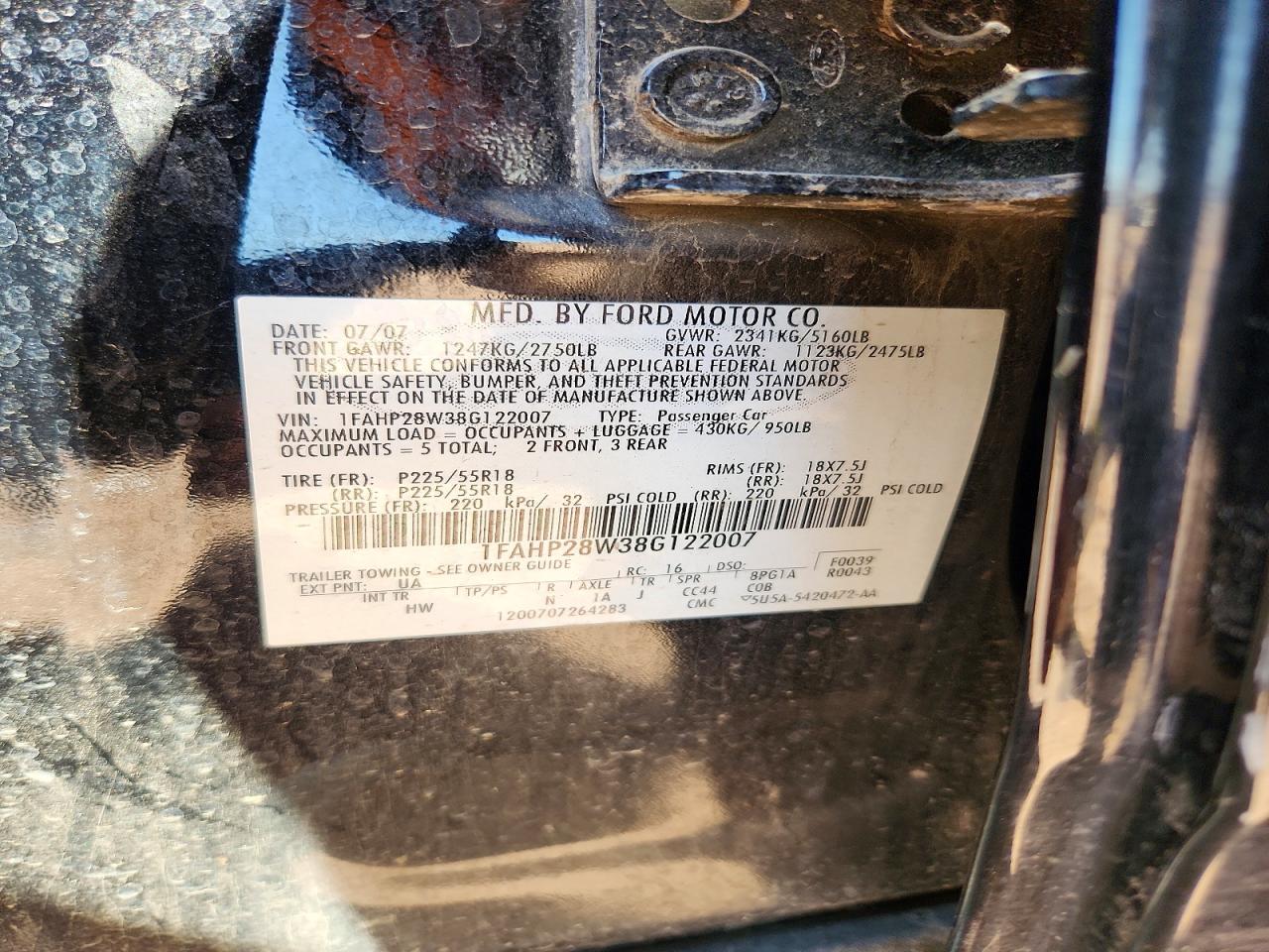 2008 Ford Taurus Limited Black vin: 1FAHP28W38G122007