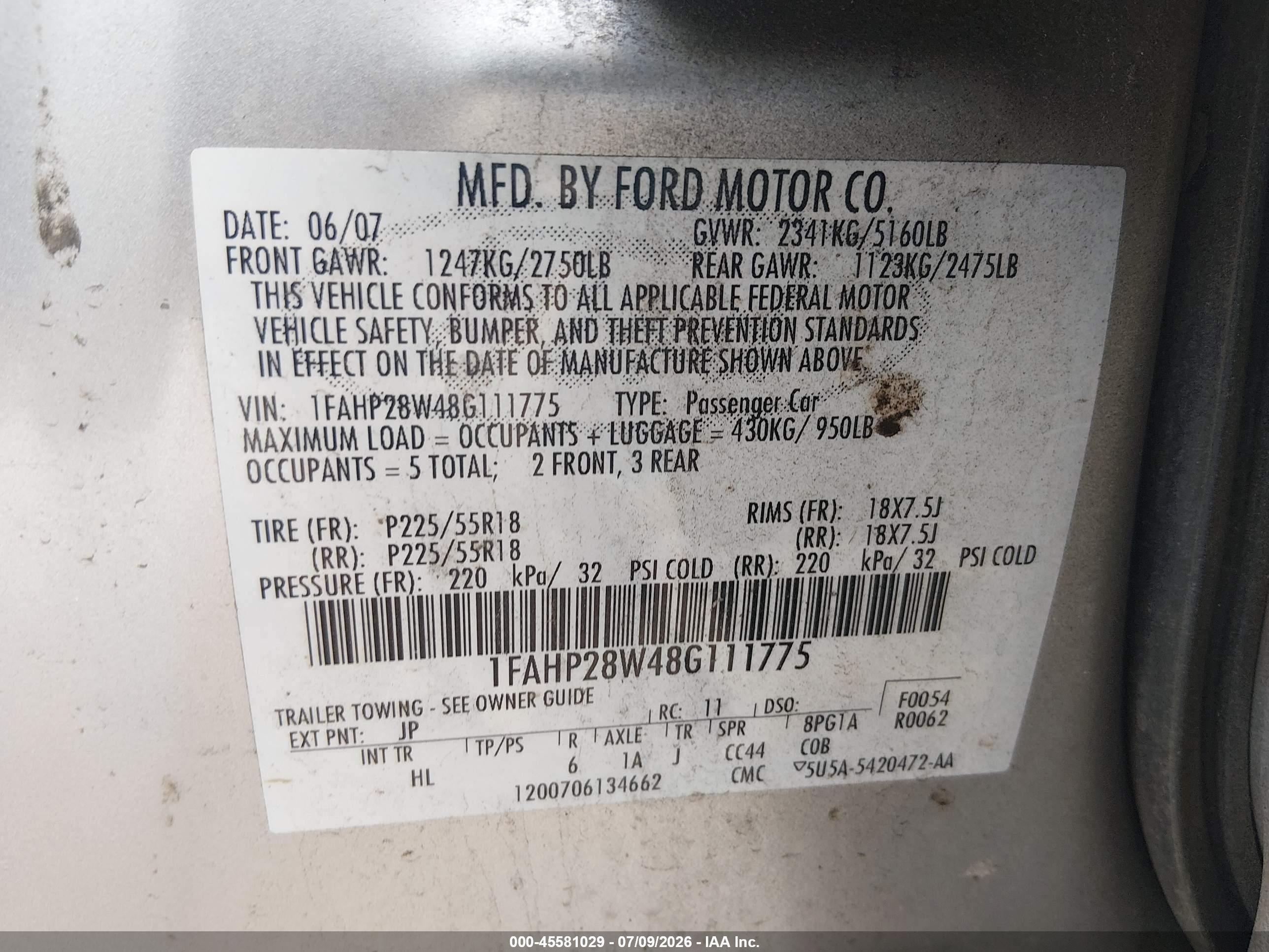2008 Ford Taurus Limited Silver vin: 1FAHP28W48G111775