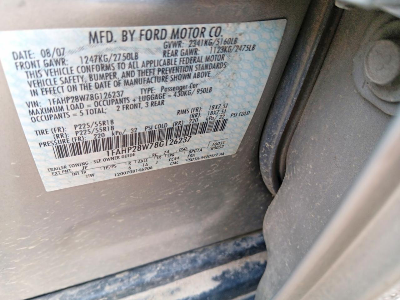 2008 Ford Taurus Limited Silver vin: 1FAHP28W78G126237