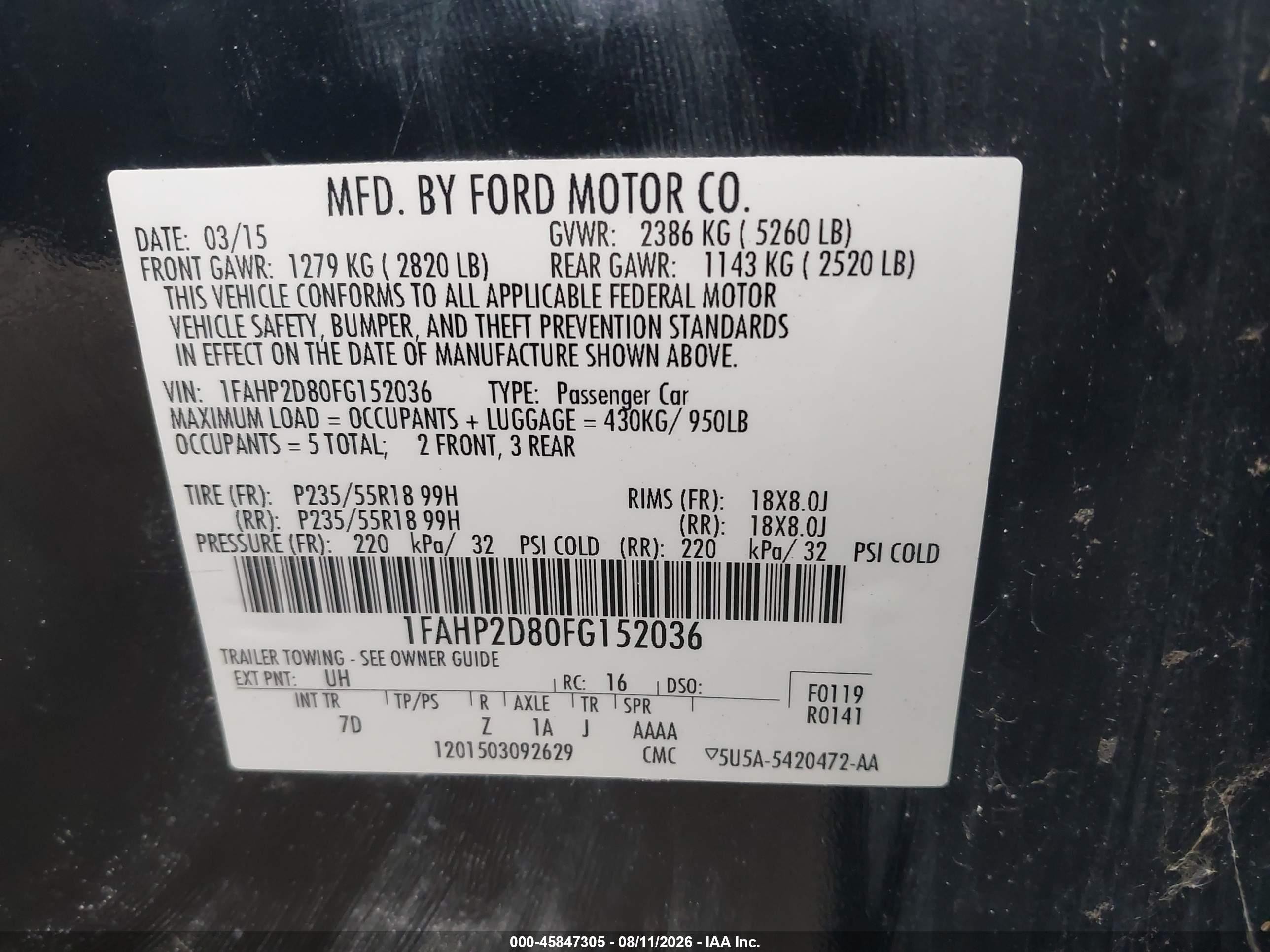 2015 Ford Taurus Se Black vin: 1FAHP2D80FG152036