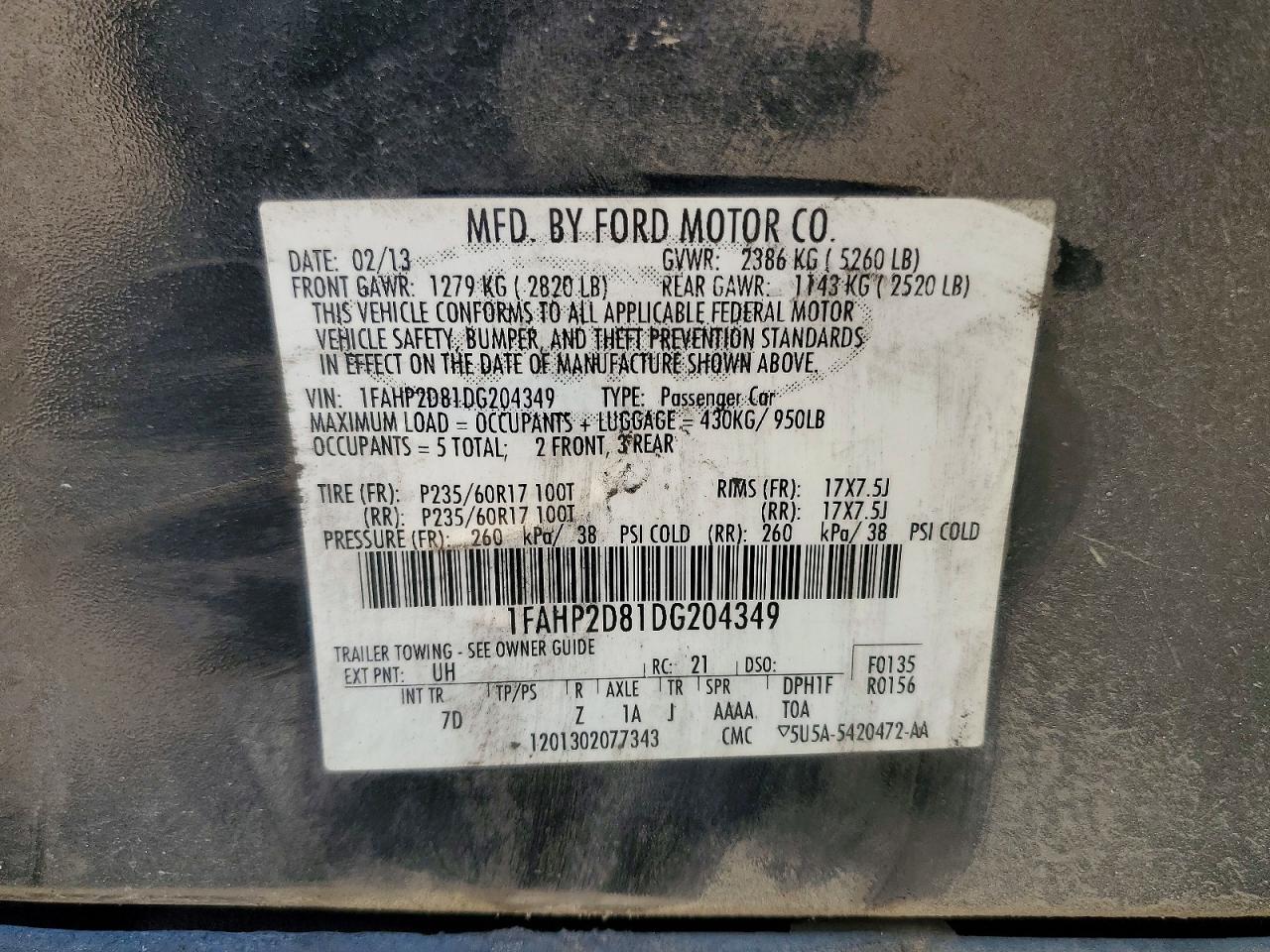 2013 Ford Taurus Se Black vin: 1FAHP2D81DG204349