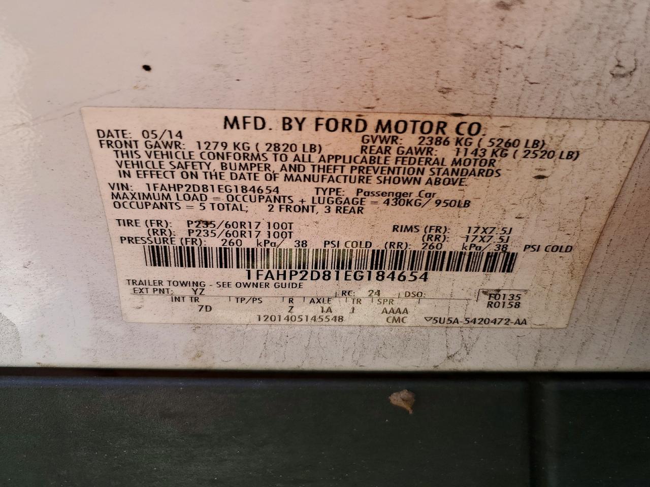 2014 Ford Taurus Se White vin: 1FAHP2D81EG184654