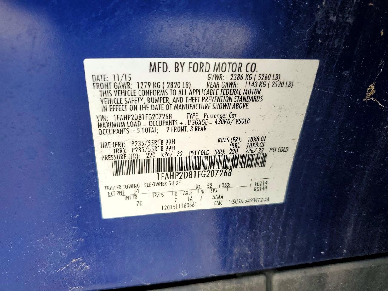 2015 Ford Taurus Se Синий vin: 1FAHP2D81FG207268