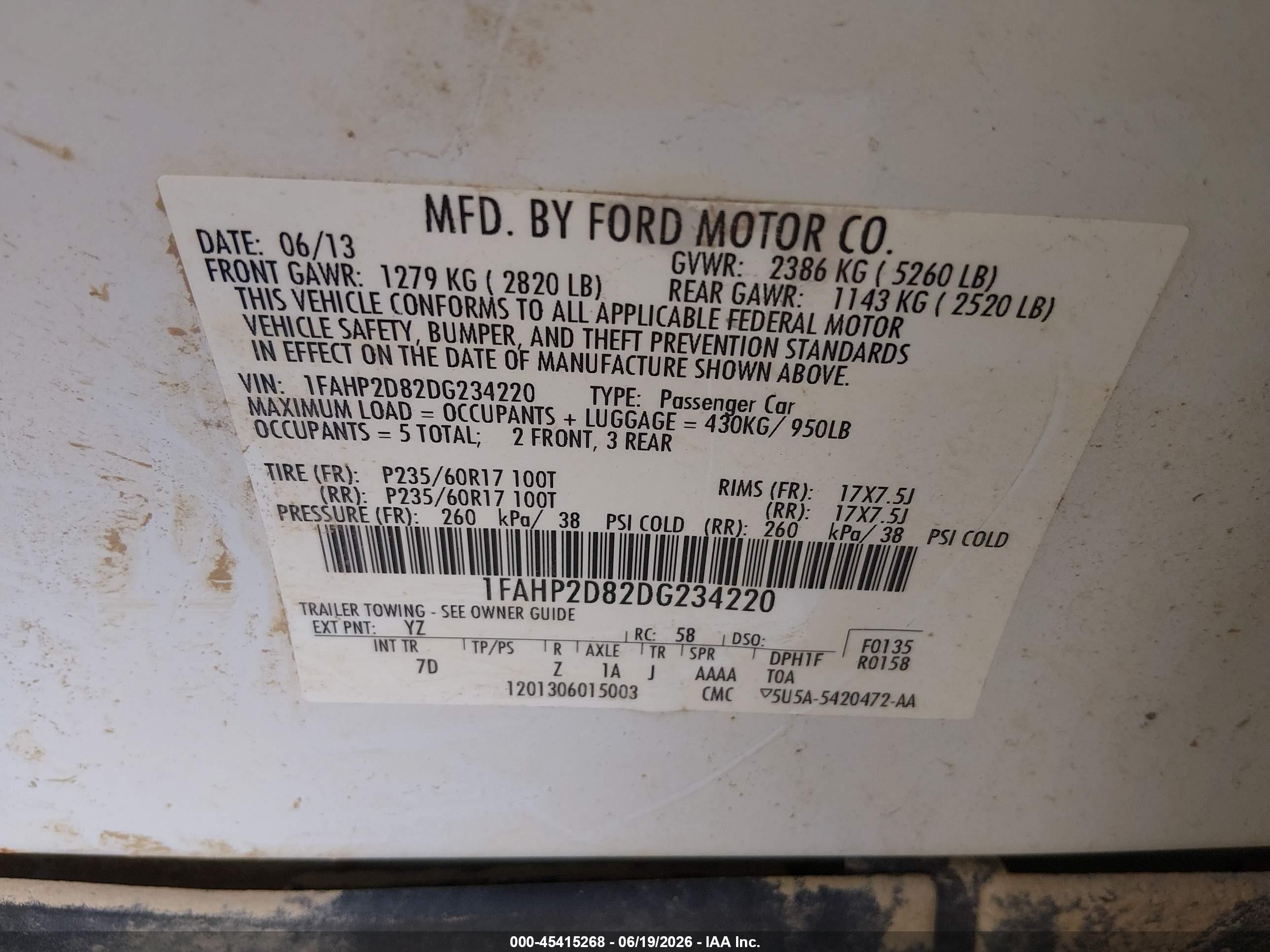 2013 Ford Taurus Se White vin: 1FAHP2D82DG234220