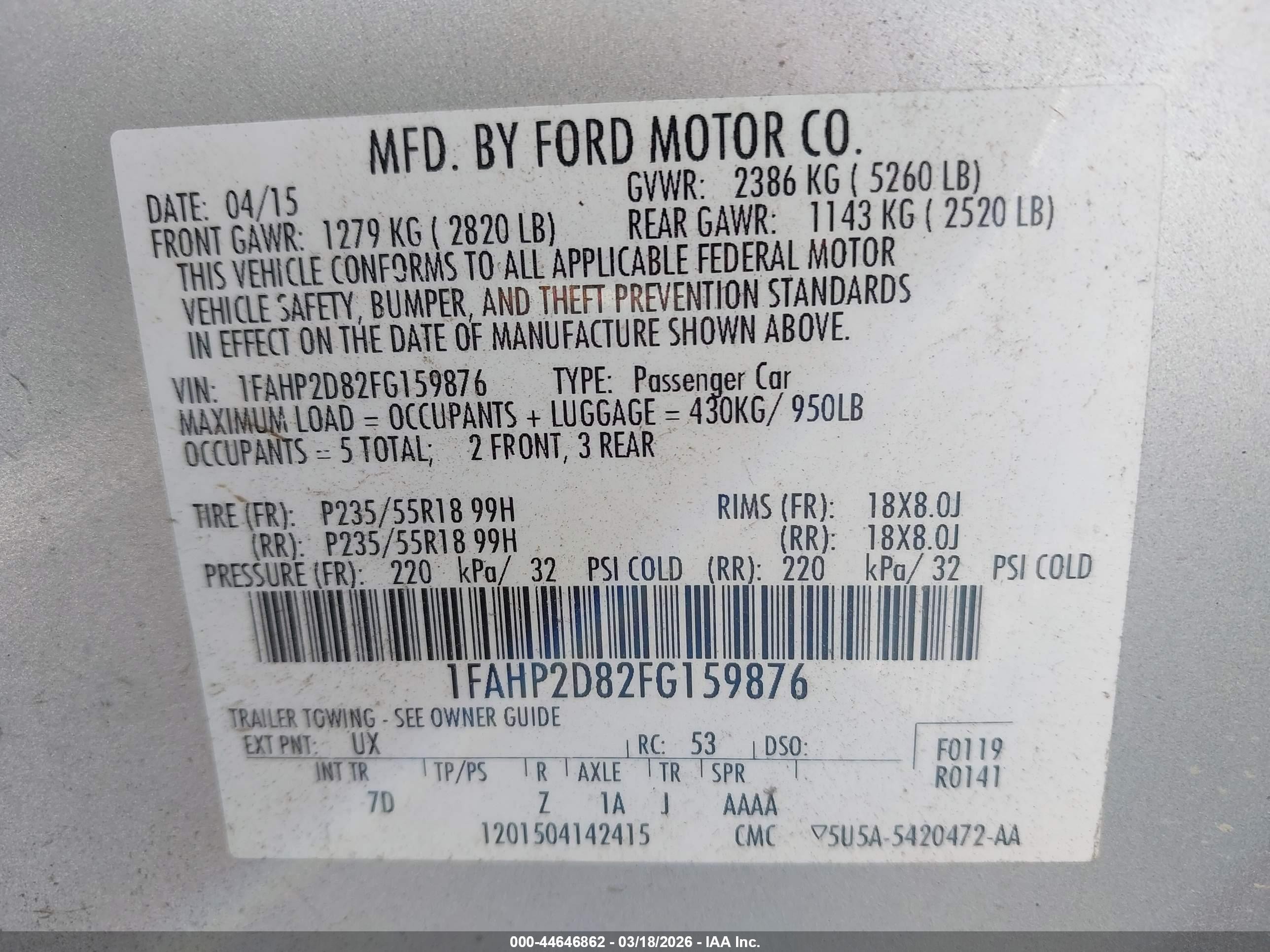 2015 Ford Taurus Se Silver vin: 1FAHP2D82FG159876