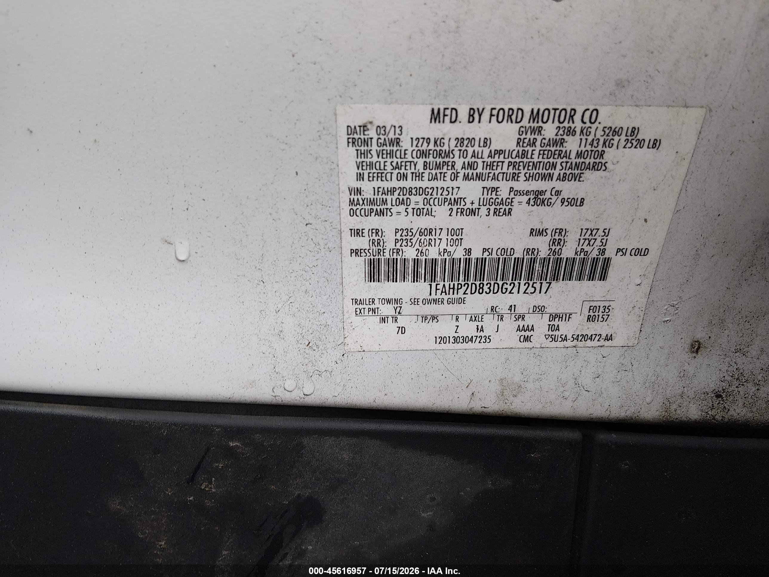 2013 Ford Taurus Se White vin: 1FAHP2D83DG212517