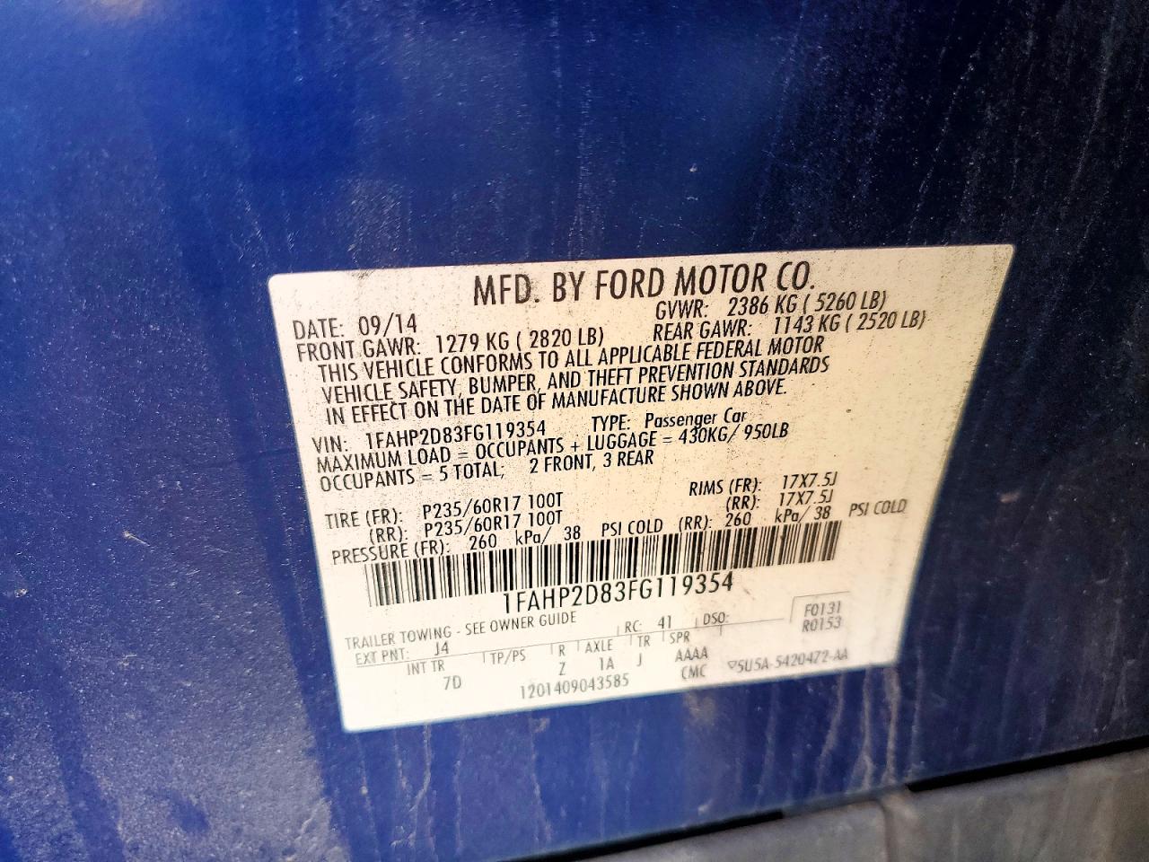 2015 Ford Taurus Se Blue vin: 1FAHP2D83FG119354
