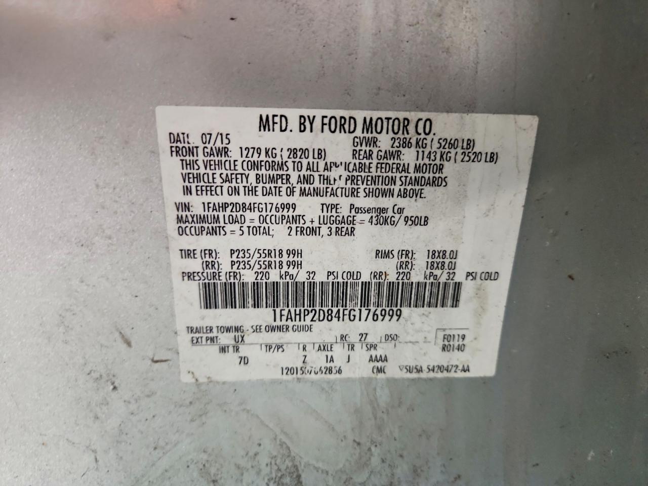 2015 Ford Taurus Se White vin: 1FAHP2D84FG176999