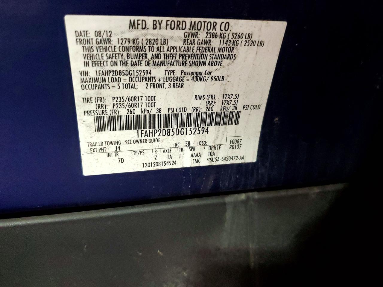 2013 Ford Taurus Se Blue vin: 1FAHP2D85DG152594