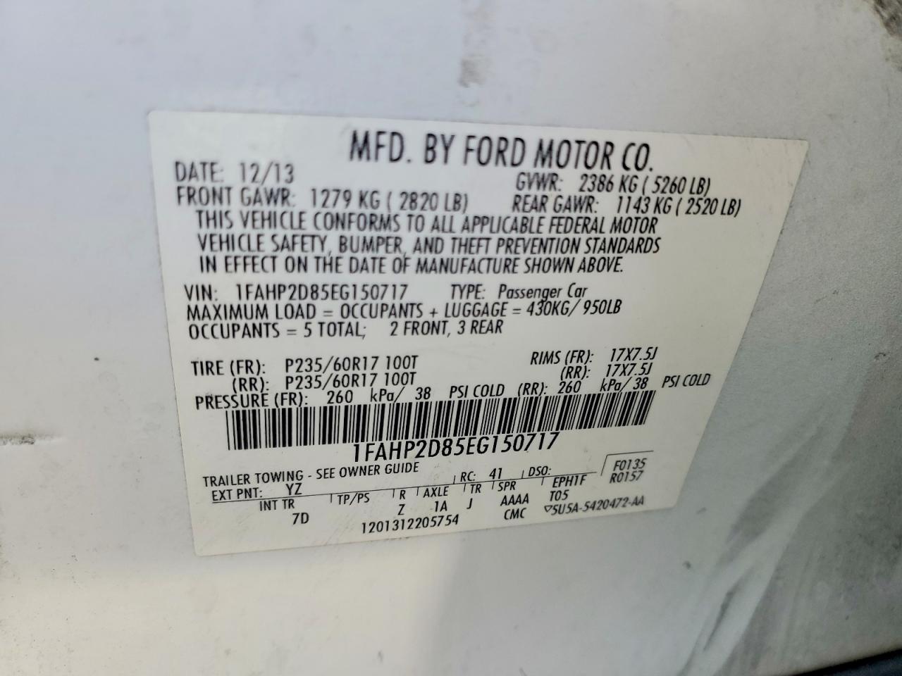 2014 Ford Taurus Se White vin: 1FAHP2D85EG150717