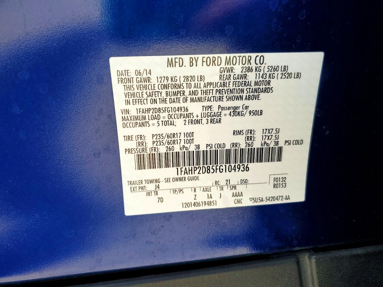 2015 Ford Taurus Se Blue vin: 1FAHP2D85FG104936