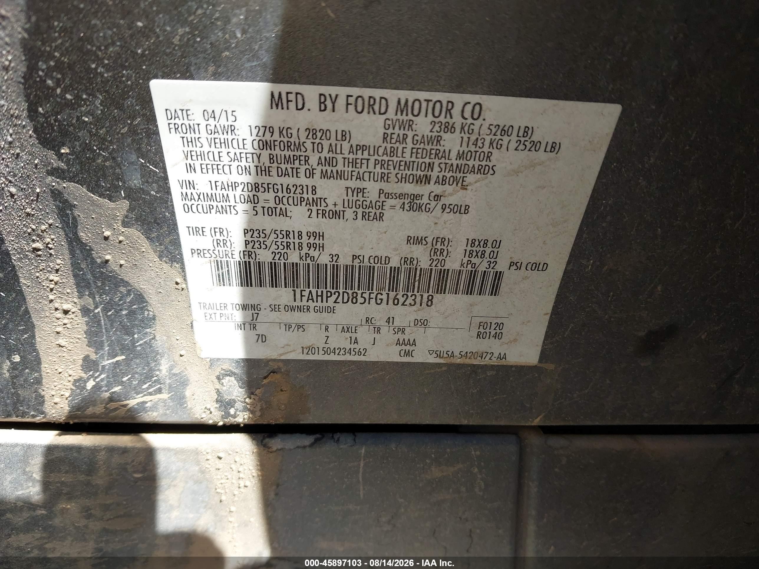 2015 Ford Taurus Se Gray vin: 1FAHP2D85FG162318