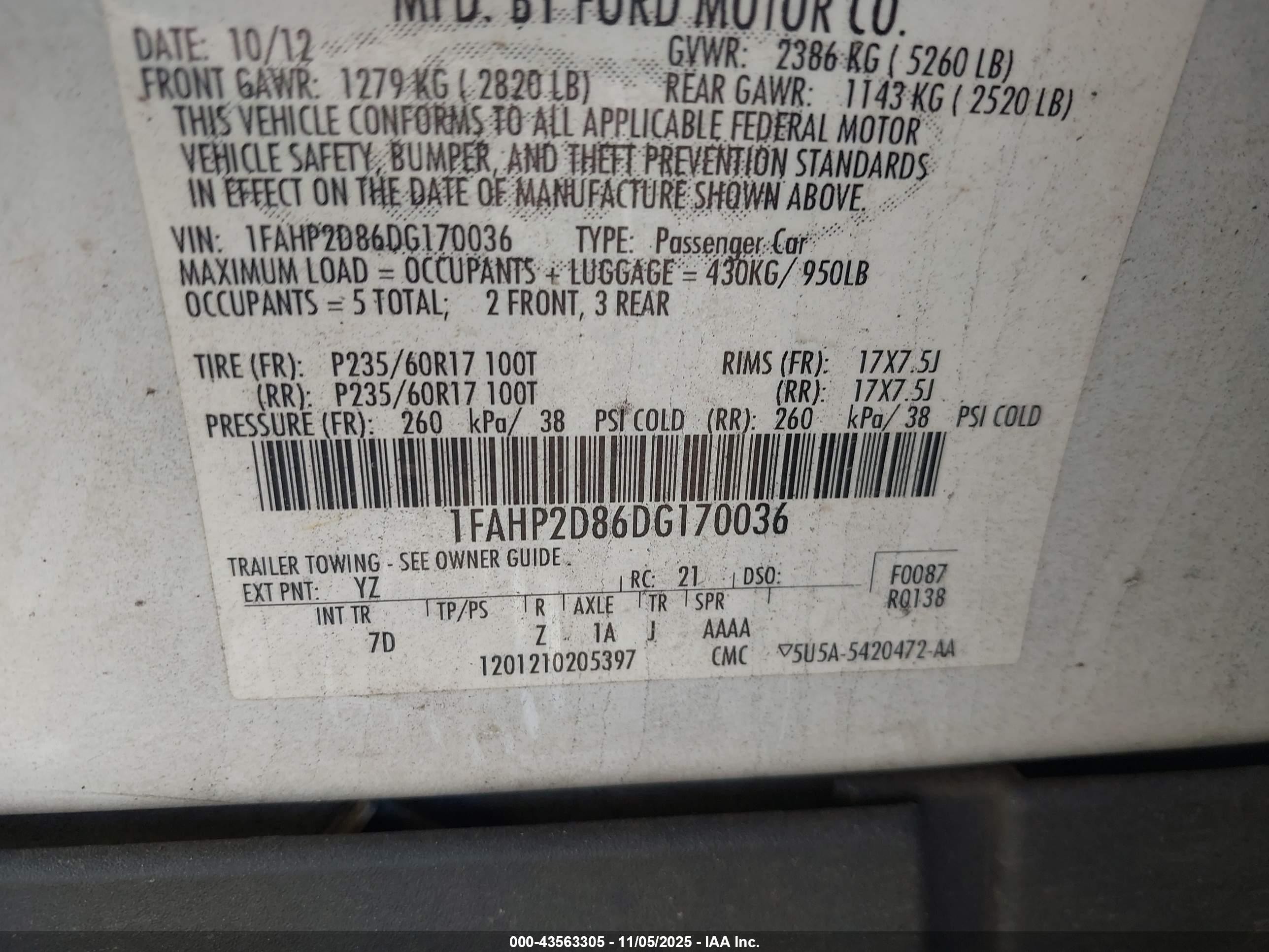 2013 Ford Taurus Se White vin: 1FAHP2D86DG170036