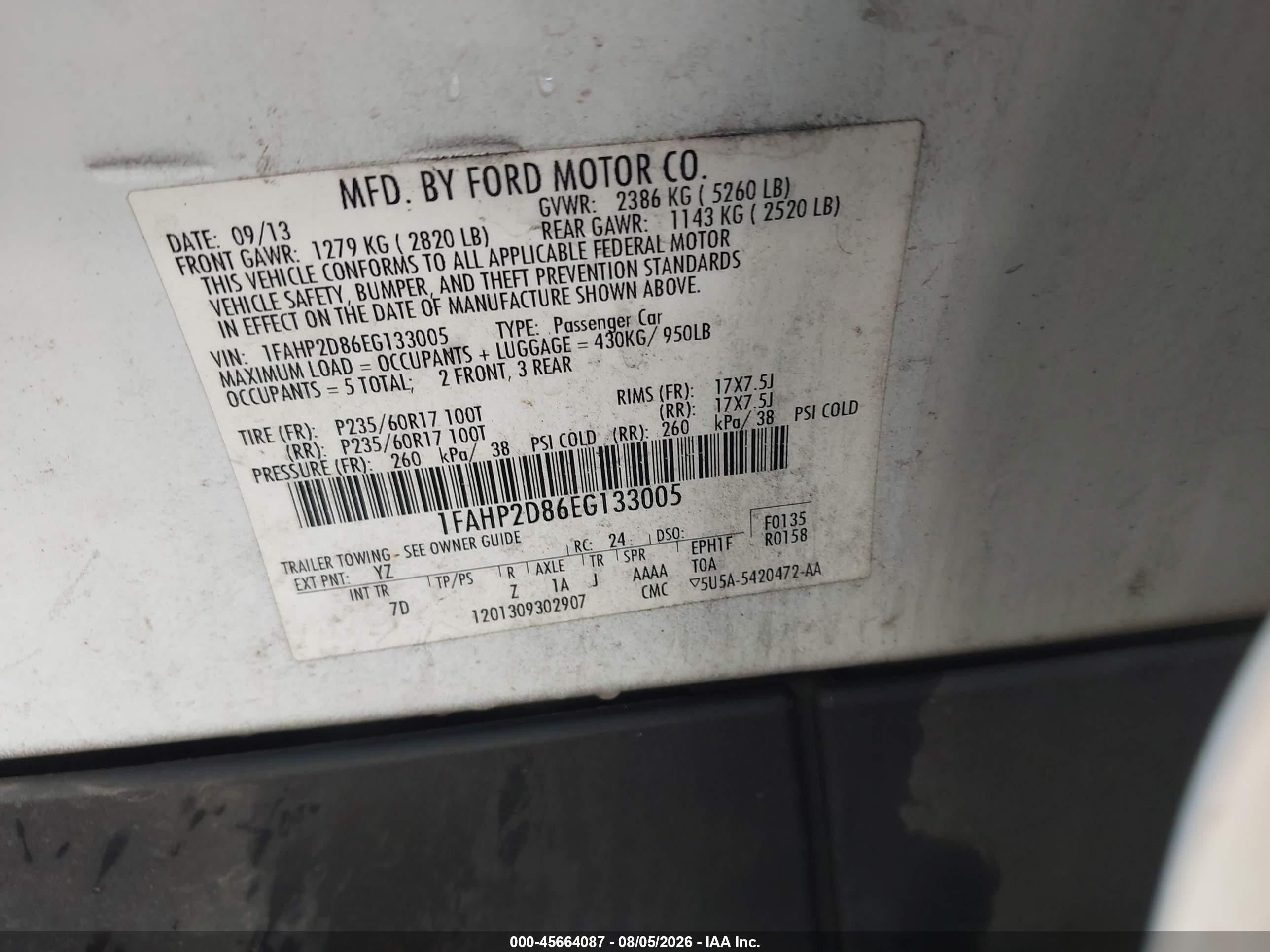 2014 Ford Taurus Se White vin: 1FAHP2D86EG133005