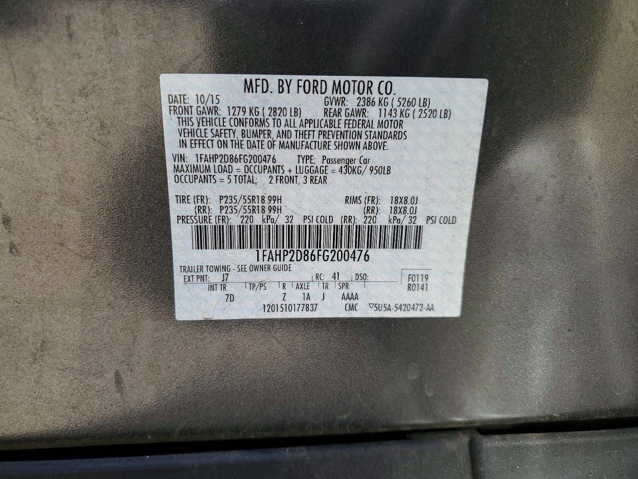 2015 Ford Taurus Se Серый vin: 1FAHP2D86FG200476