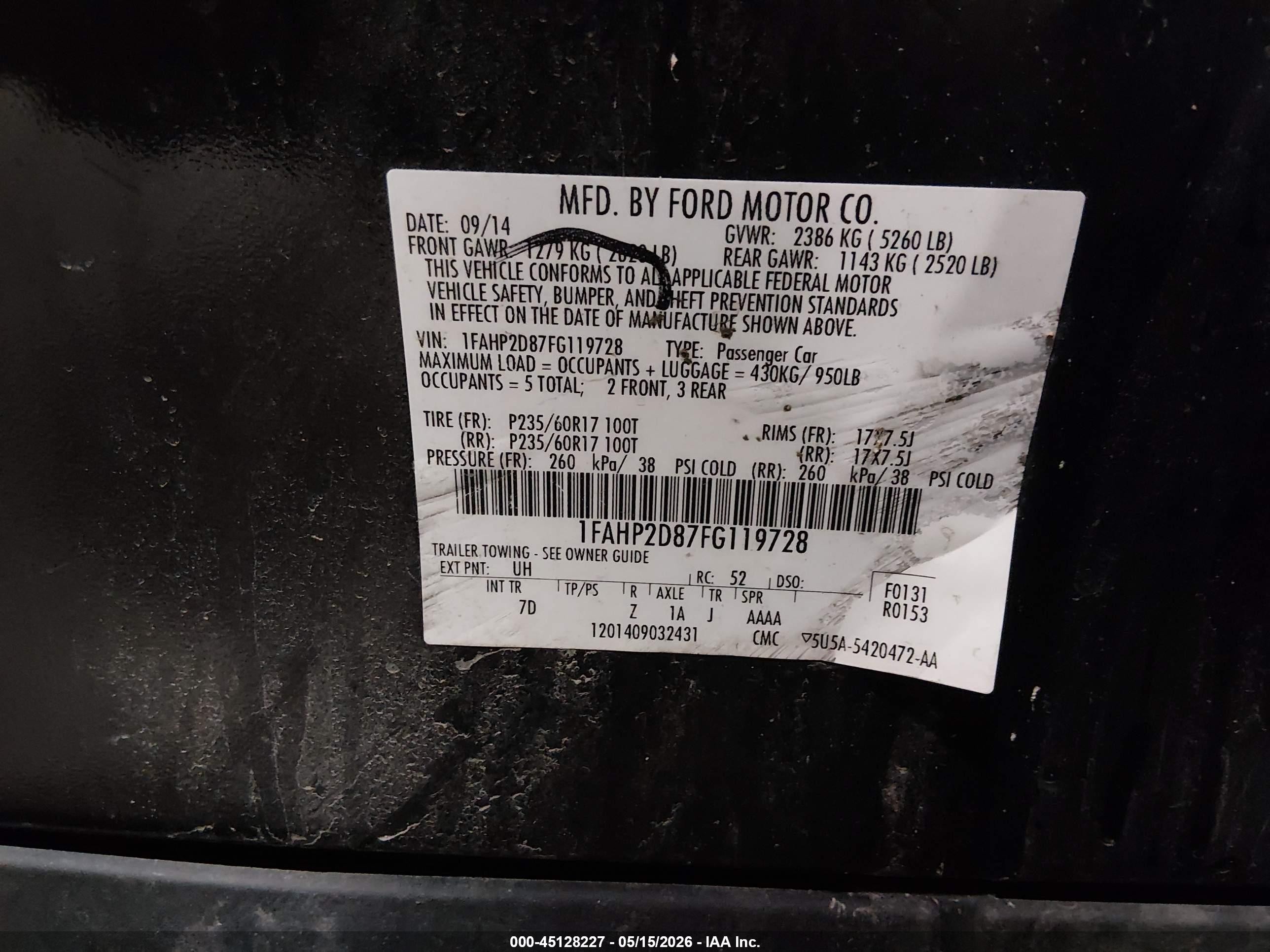 2015 Ford Taurus Se Black vin: 1FAHP2D87FG119728