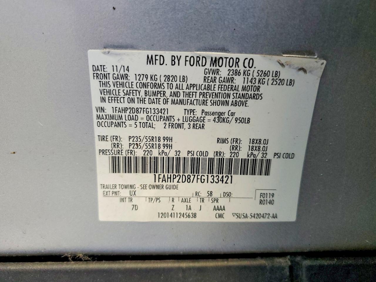 2015 Ford Taurus Se Silver vin: 1FAHP2D87FG133421
