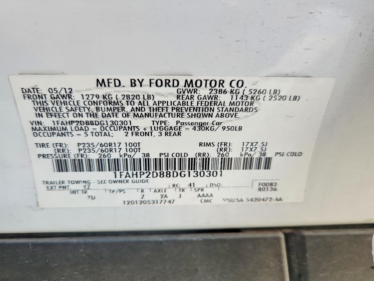 2013 Ford Taurus Se White vin: 1FAHP2D88DG130301