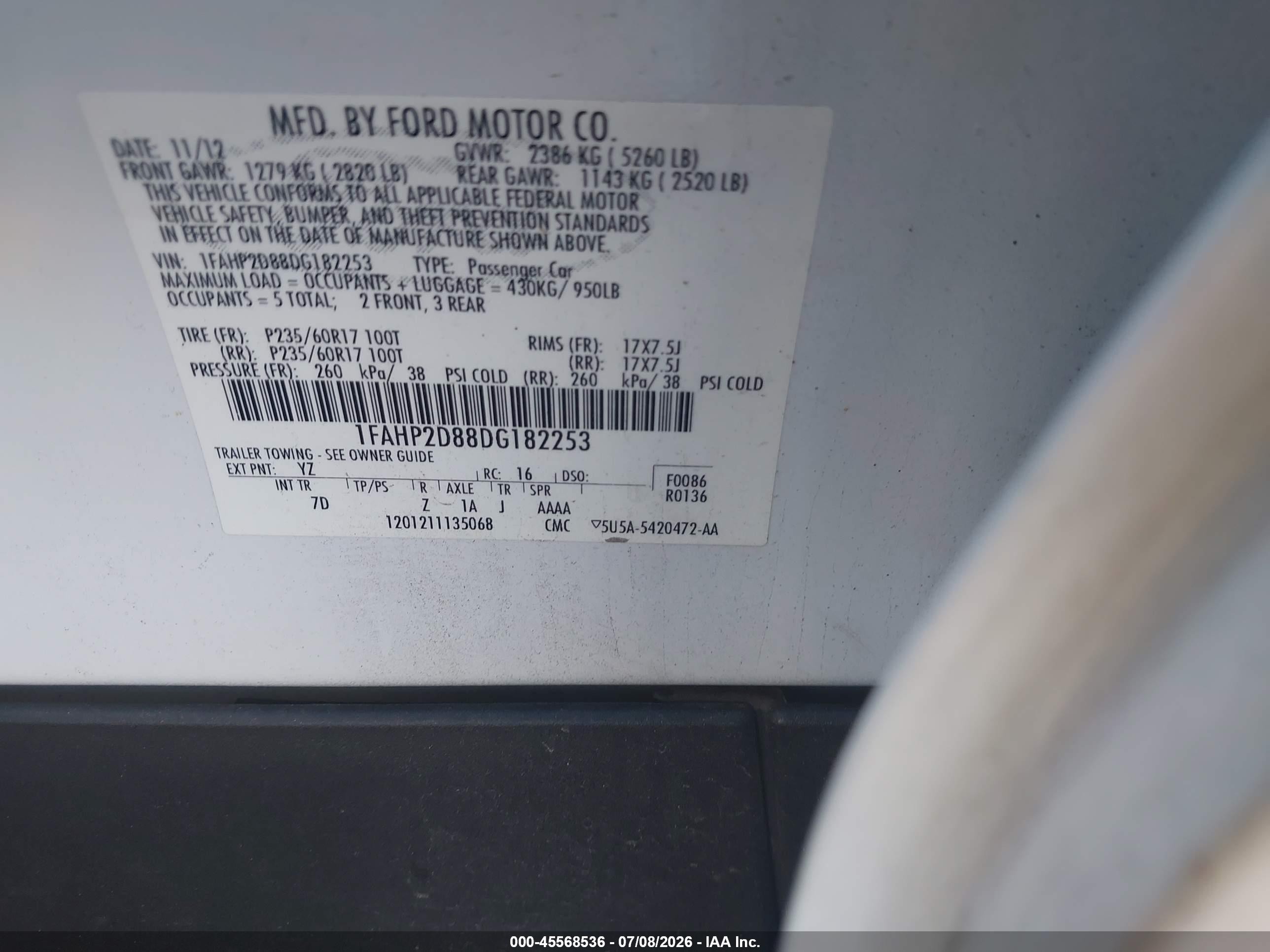 2013 Ford Taurus Se White vin: 1FAHP2D88DG182253