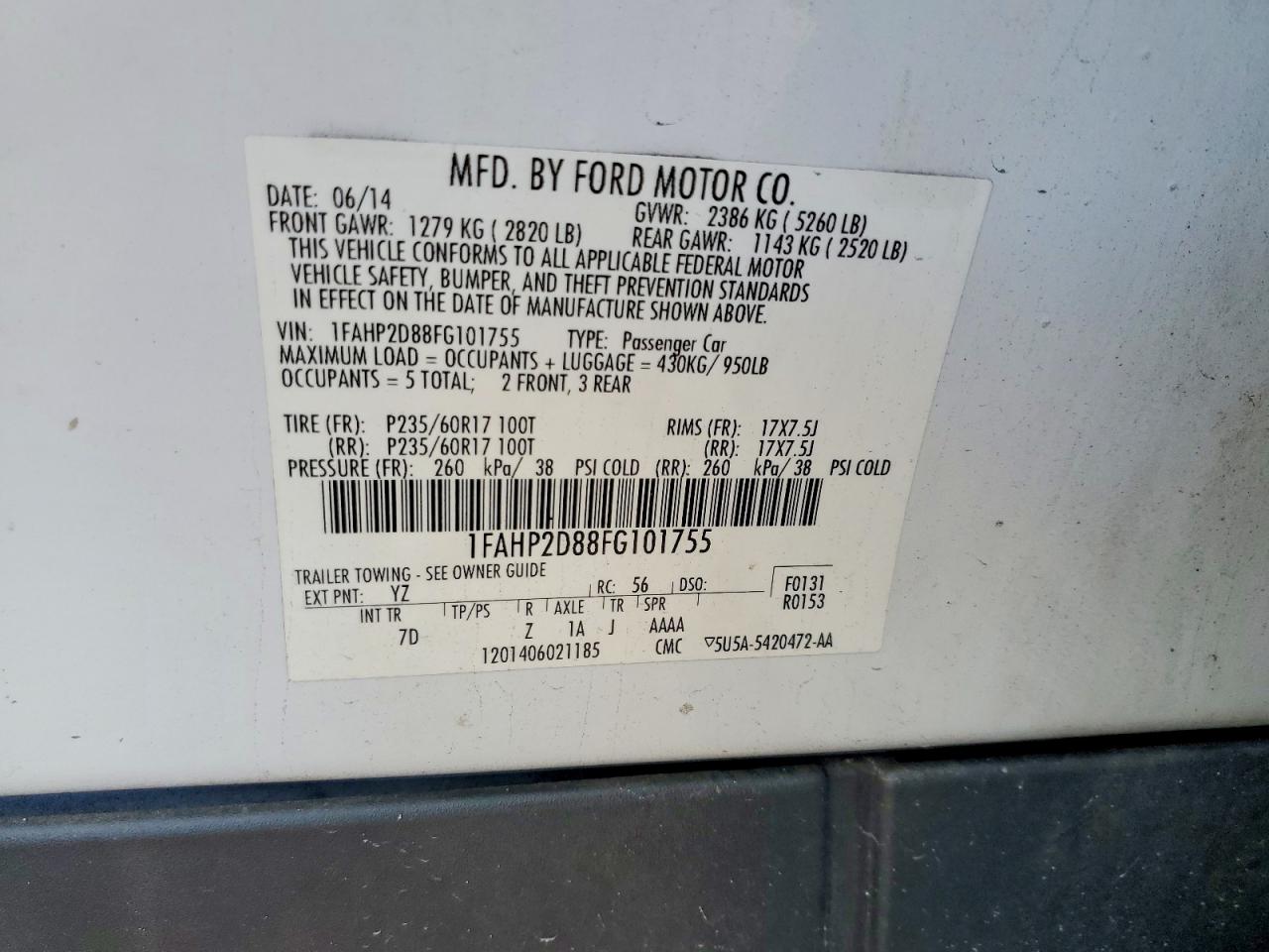 2015 Ford Taurus Se White vin: 1FAHP2D88FG101755