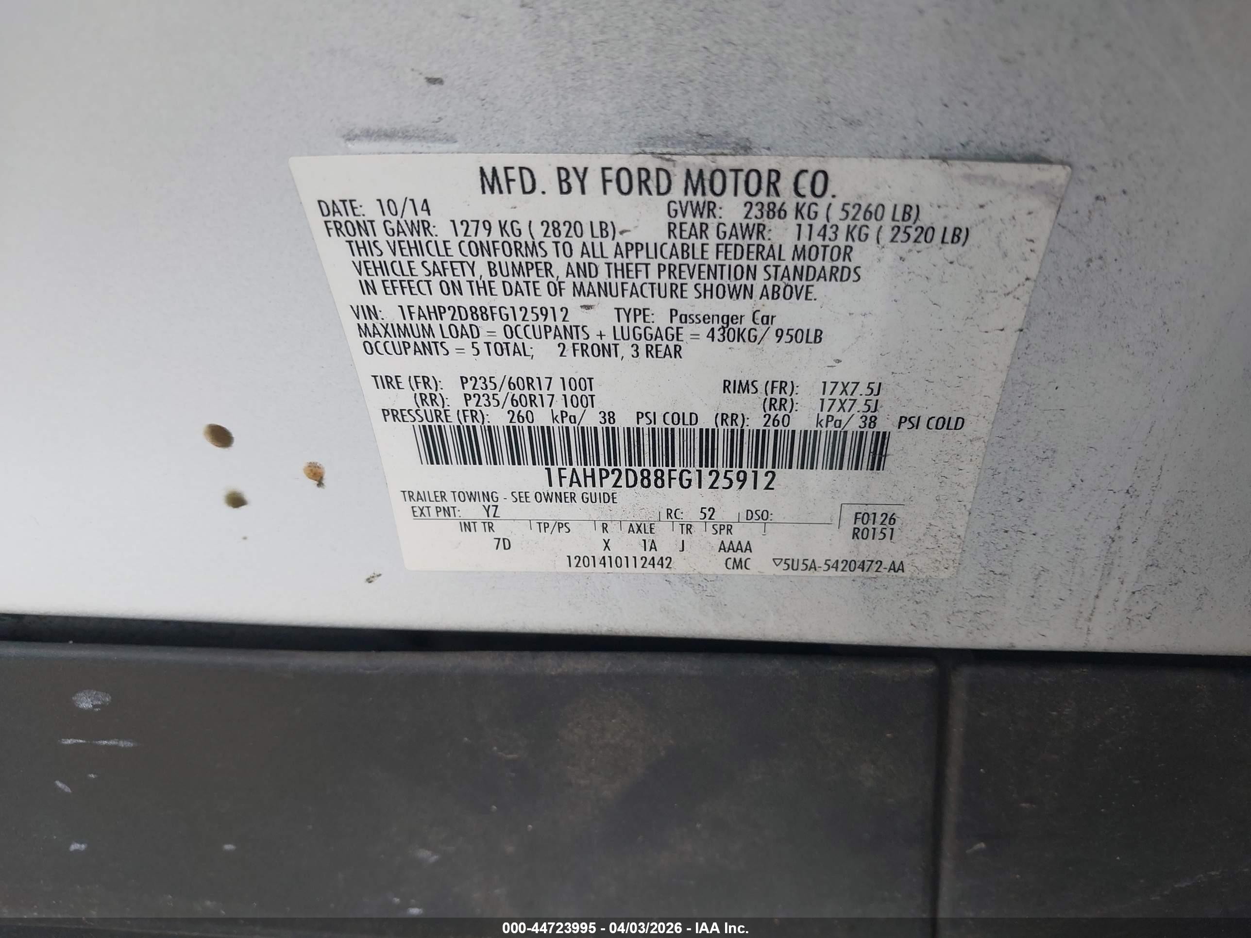 2015 Ford Taurus Se White vin: 1FAHP2D88FG125912