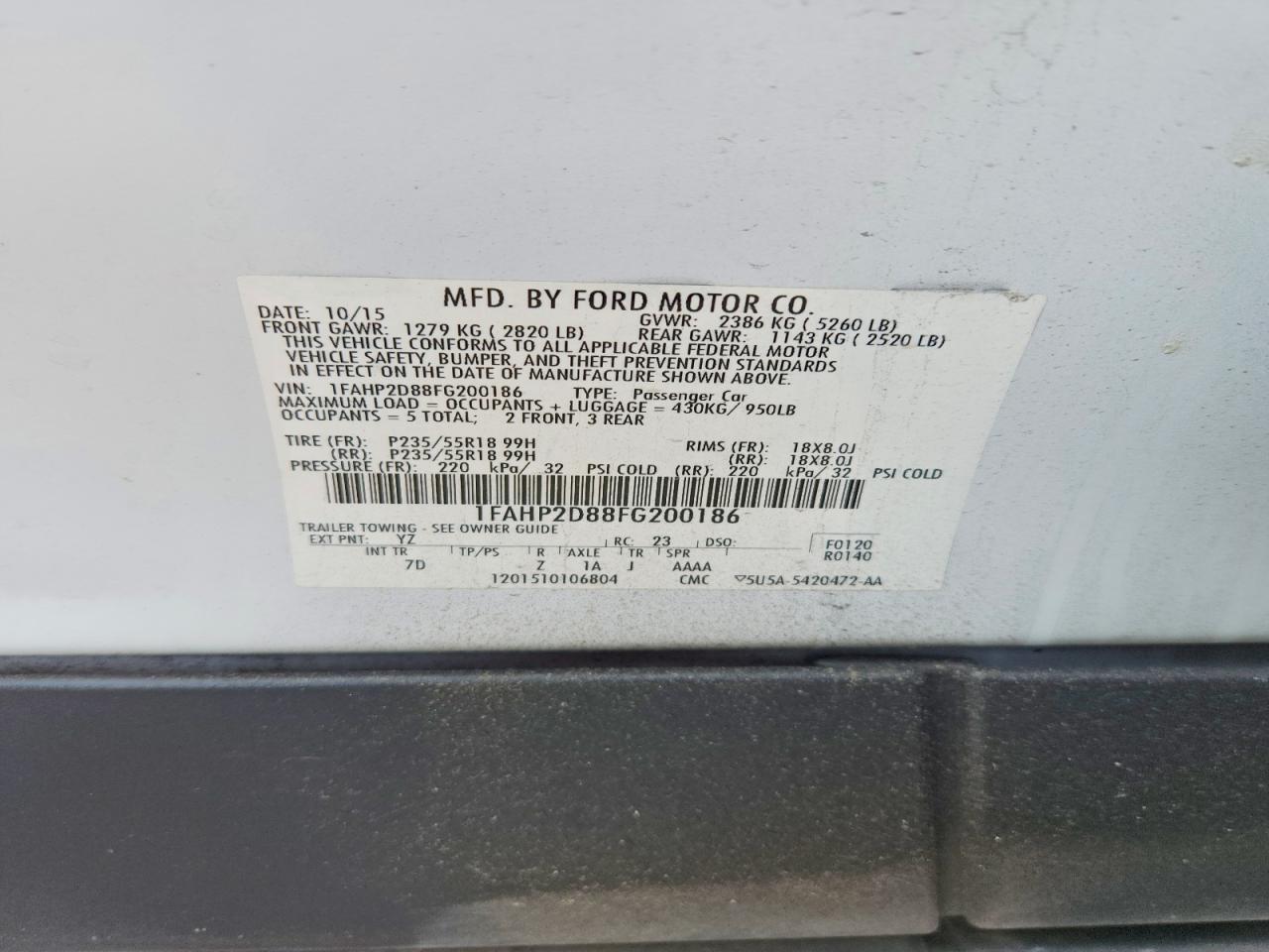 2015 Ford Taurus Se White vin: 1FAHP2D88FG200186