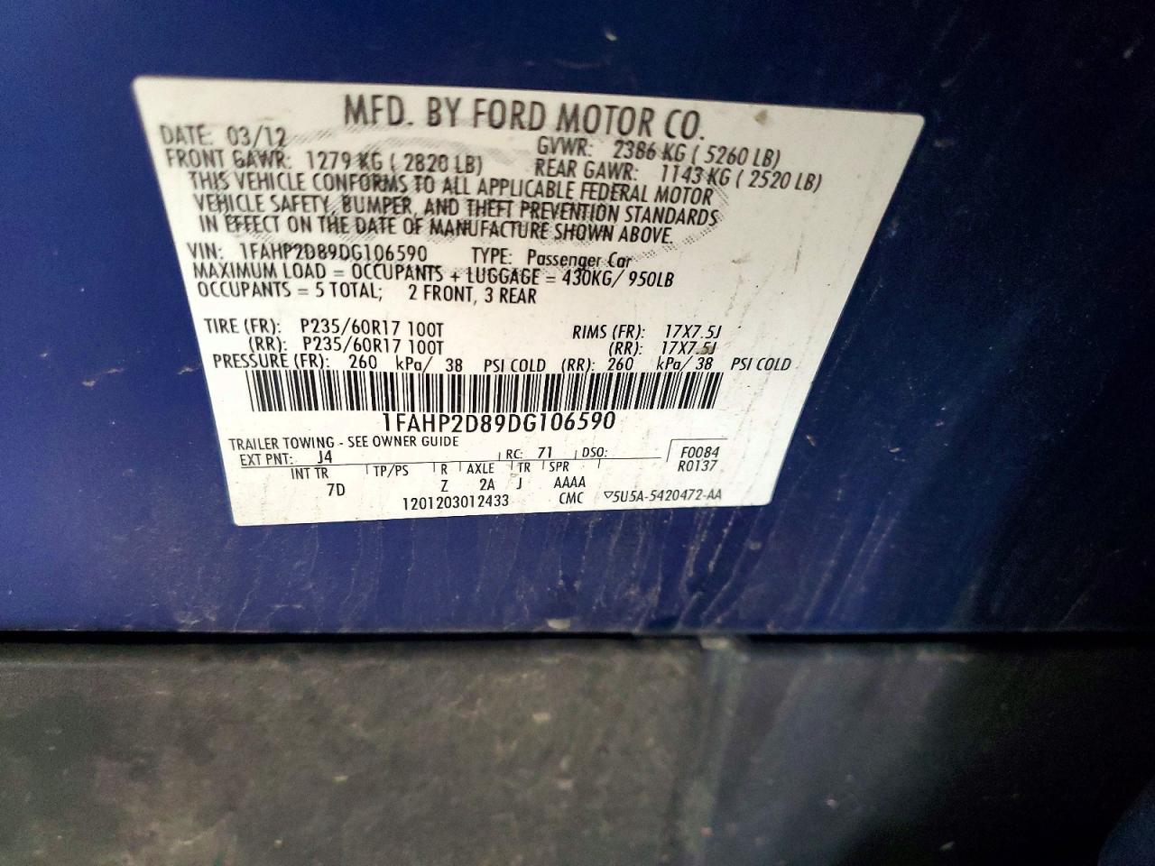 2013 Ford Taurus Se Синий vin: 1FAHP2D89DG106590