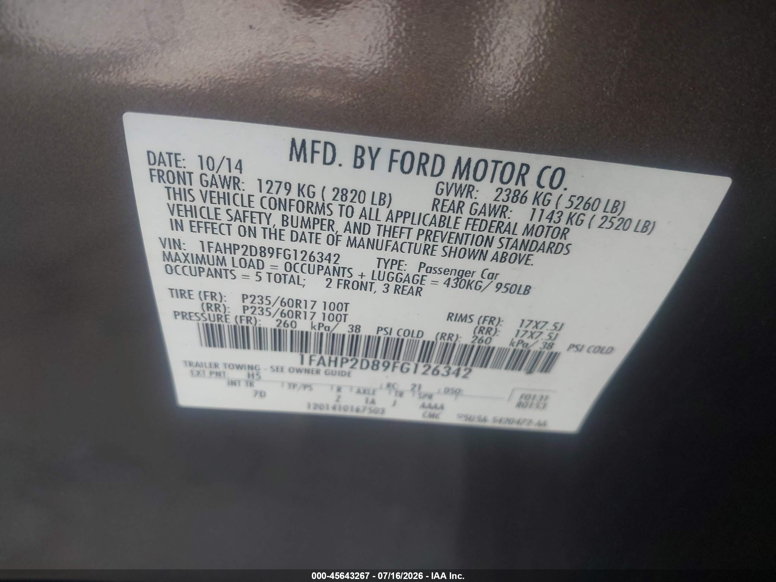 2015 Ford Taurus Se Tan vin: 1FAHP2D89FG126342