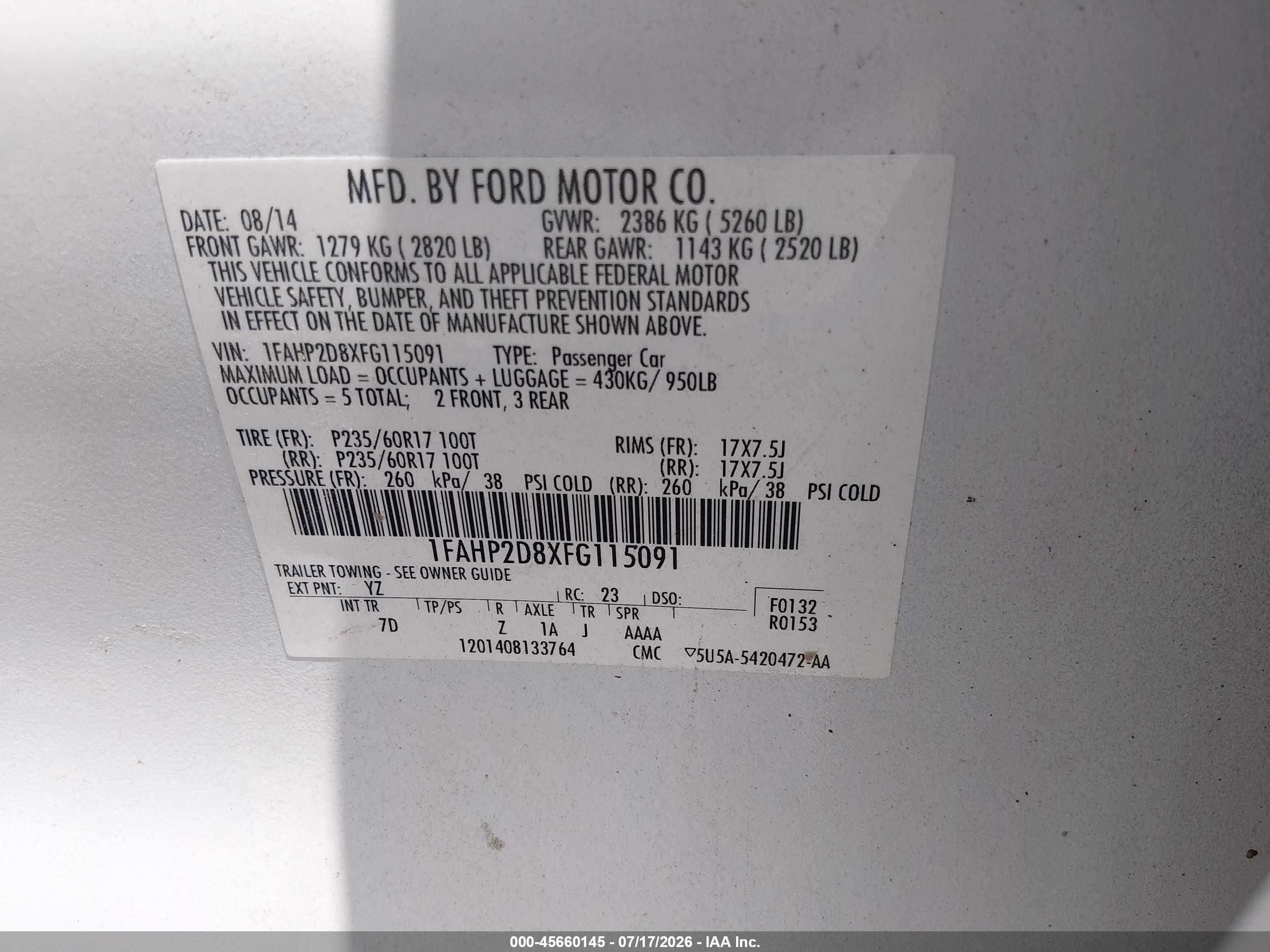 2015 Ford Taurus Se White vin: 1FAHP2D8XFG115091