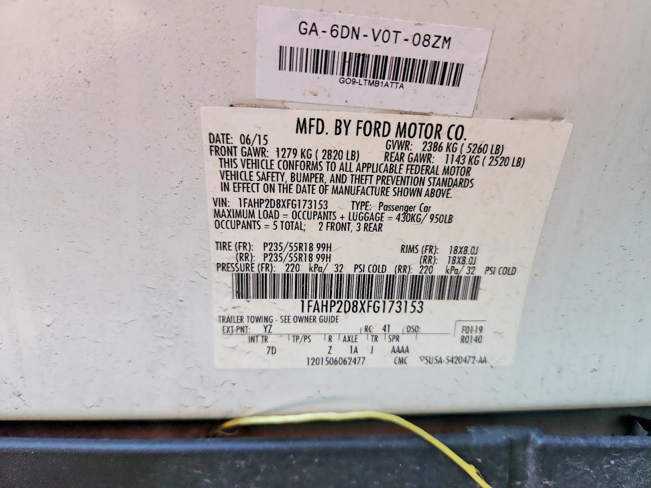 2015 Ford Taurus Se White vin: 1FAHP2D8XFG173153