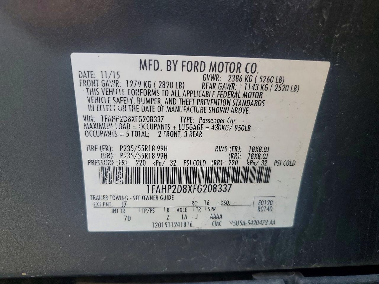 2015 Ford Taurus Se Серый vin: 1FAHP2D8XFG208337