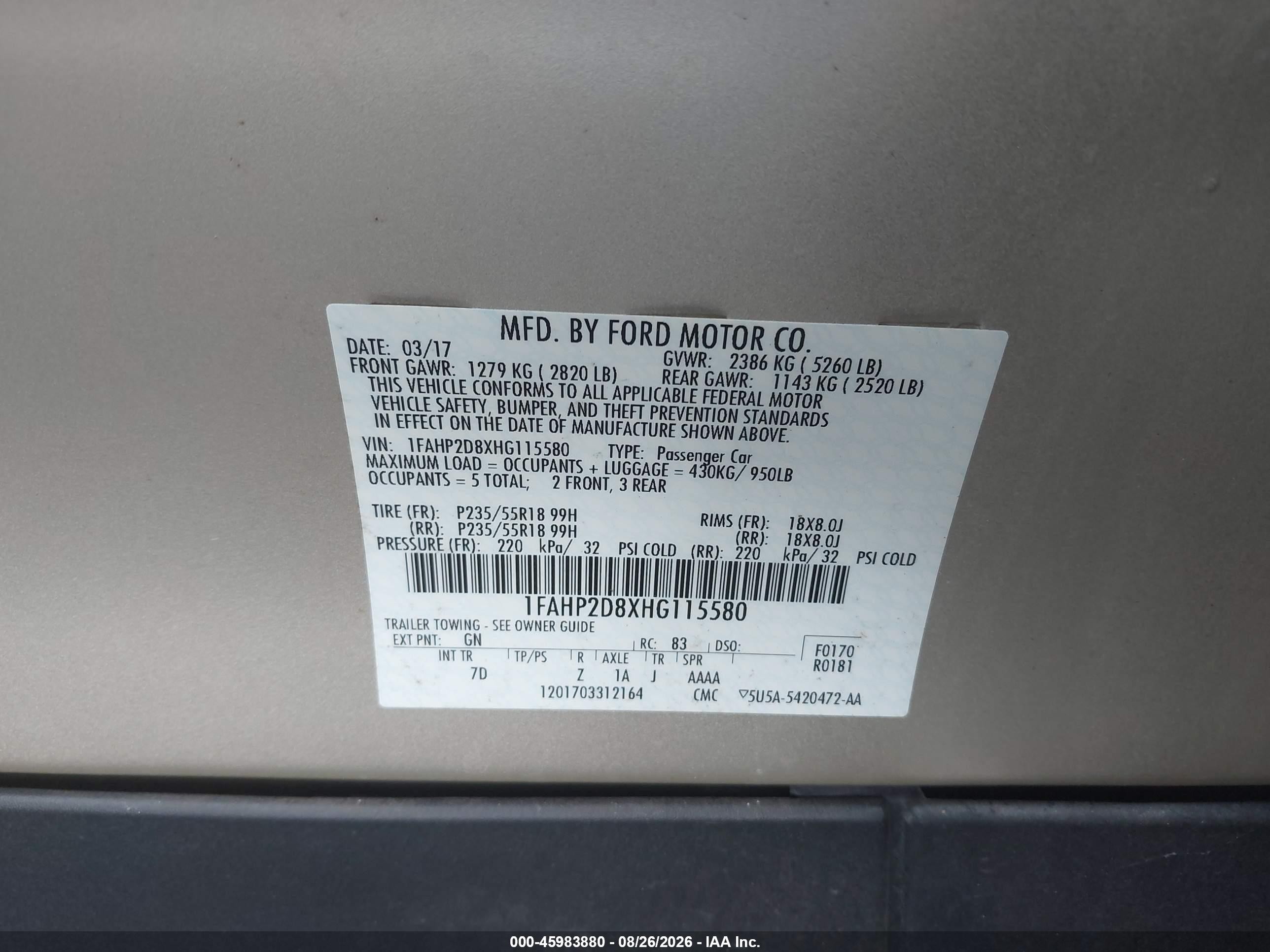 2017 Ford Taurus Se Gold vin: 1FAHP2D8XHG115580