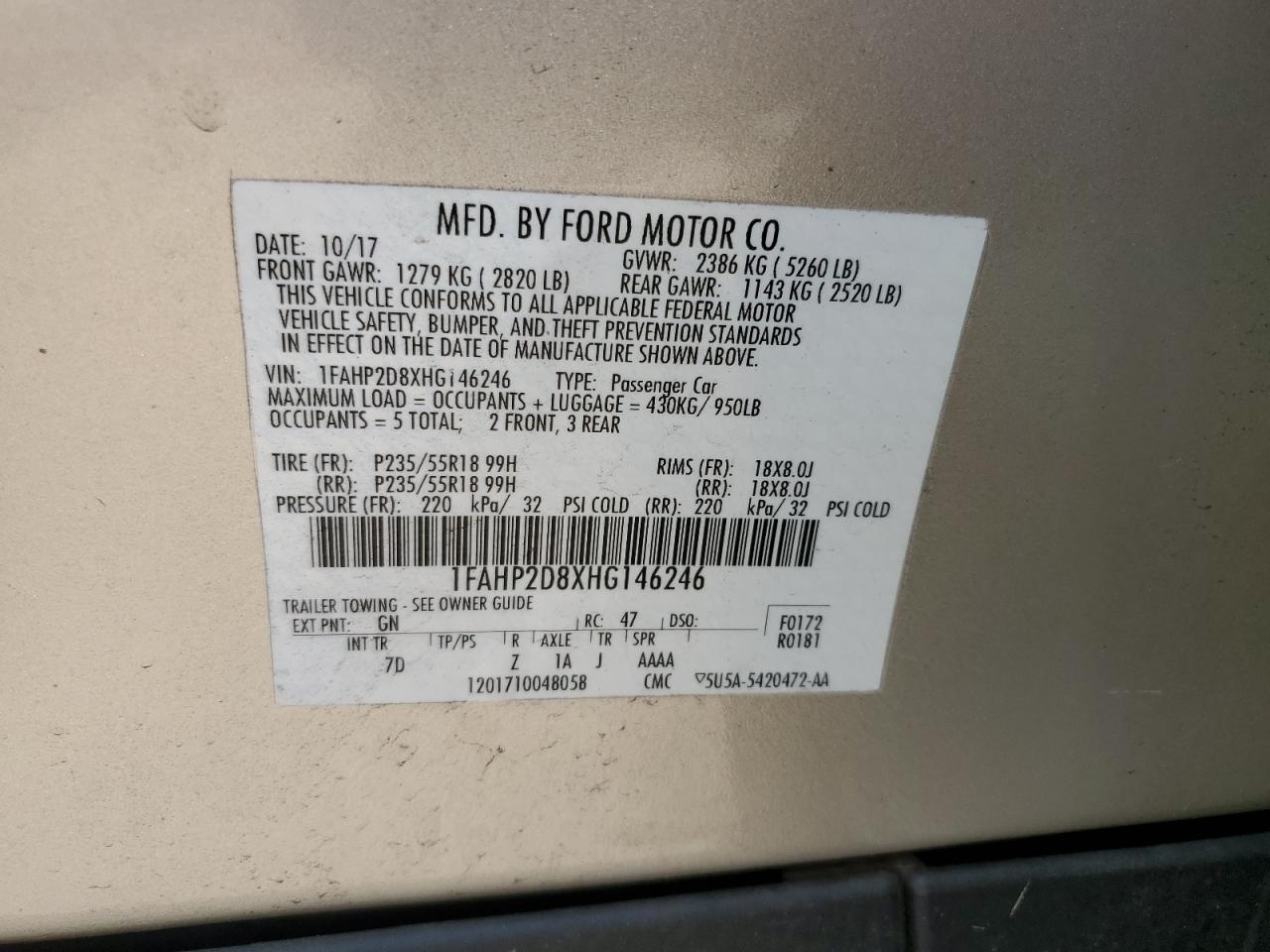 2017 Ford Taurus Se Cream vin: 1FAHP2D8XHG146246
