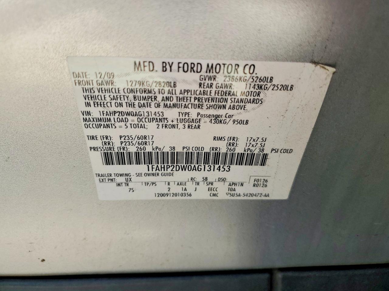 2010 Ford Taurus Se Silver vin: 1FAHP2DW0AG131453
