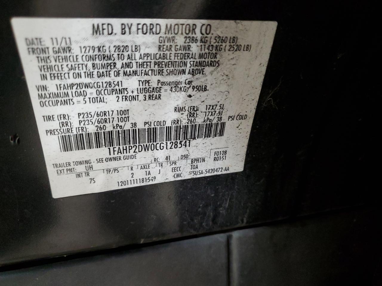 2012 Ford Taurus Se Черный vin: 1FAHP2DW0CG128541