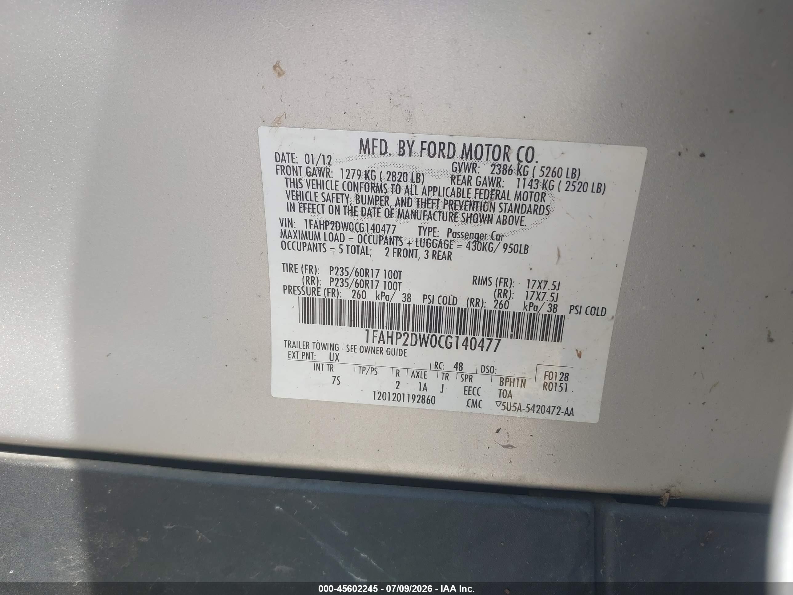 2012 Ford Taurus Se Silver vin: 1FAHP2DW0CG140477