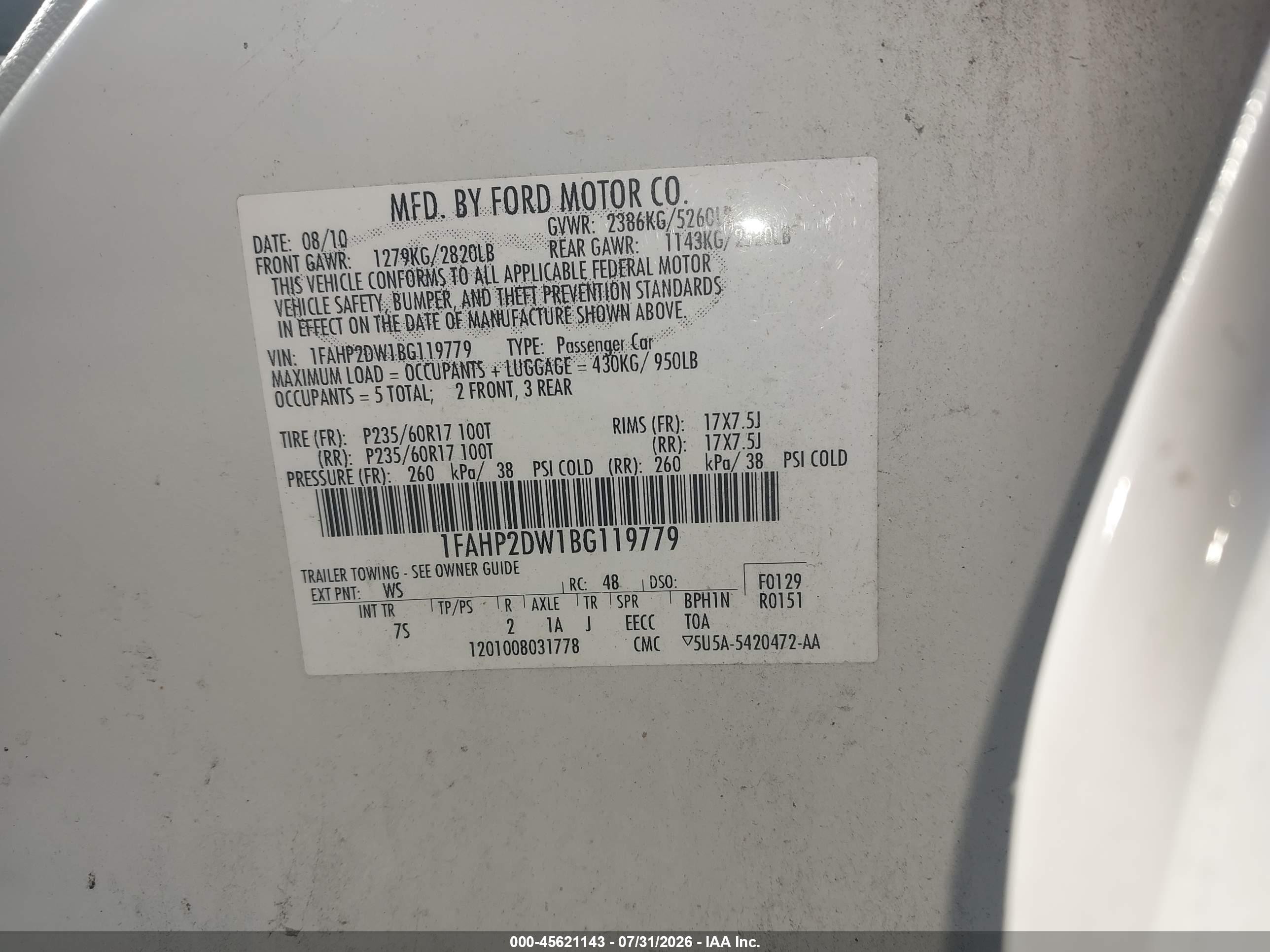 2011 Ford Taurus Se White vin: 1FAHP2DW1BG119779