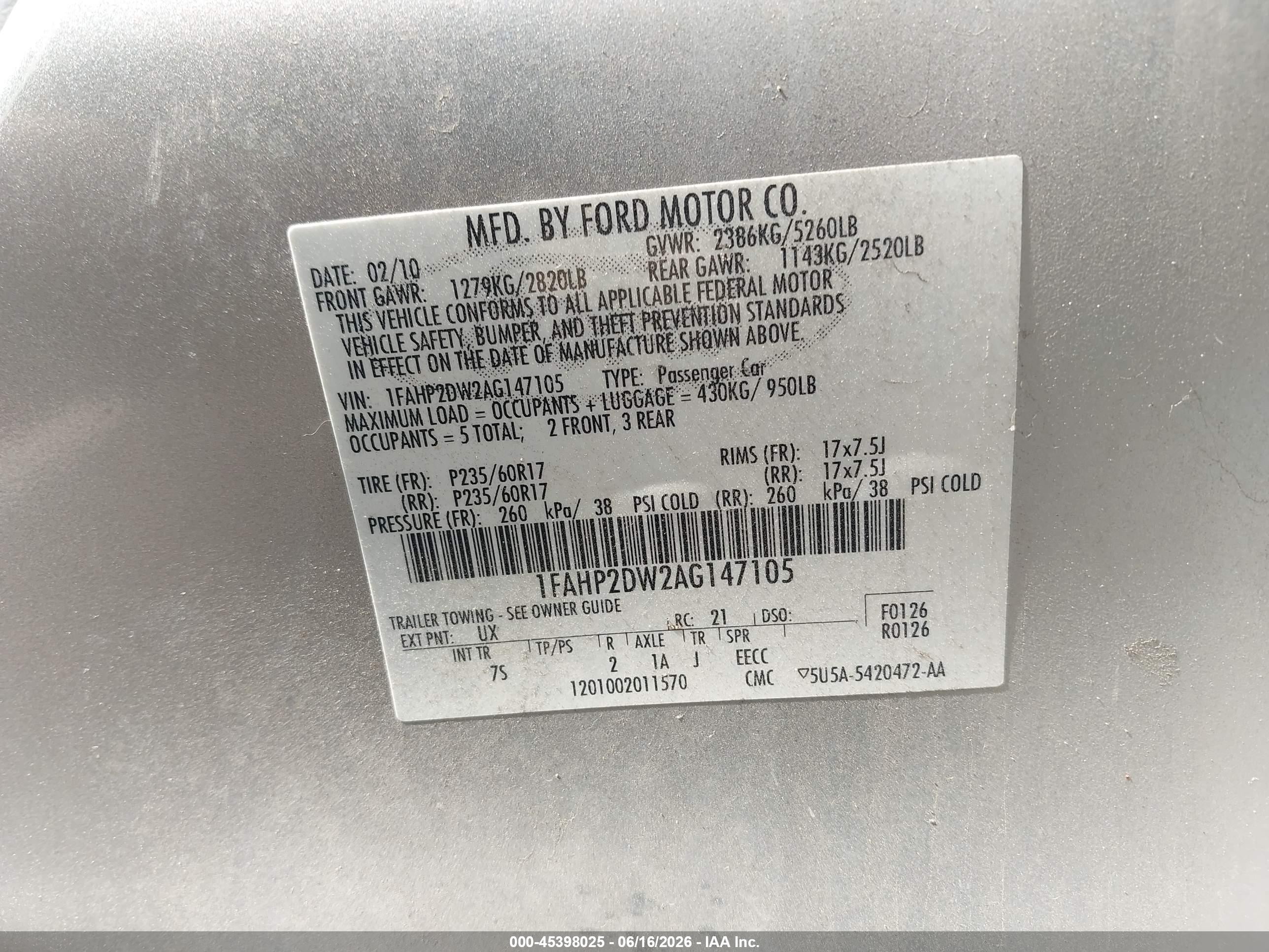 2010 Ford Taurus Se Silver vin: 1FAHP2DW2AG147105