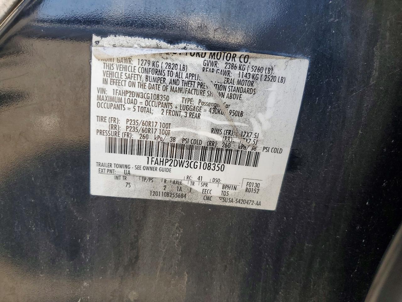 2012 Ford Taurus Se Black vin: 1FAHP2DW3CG108350