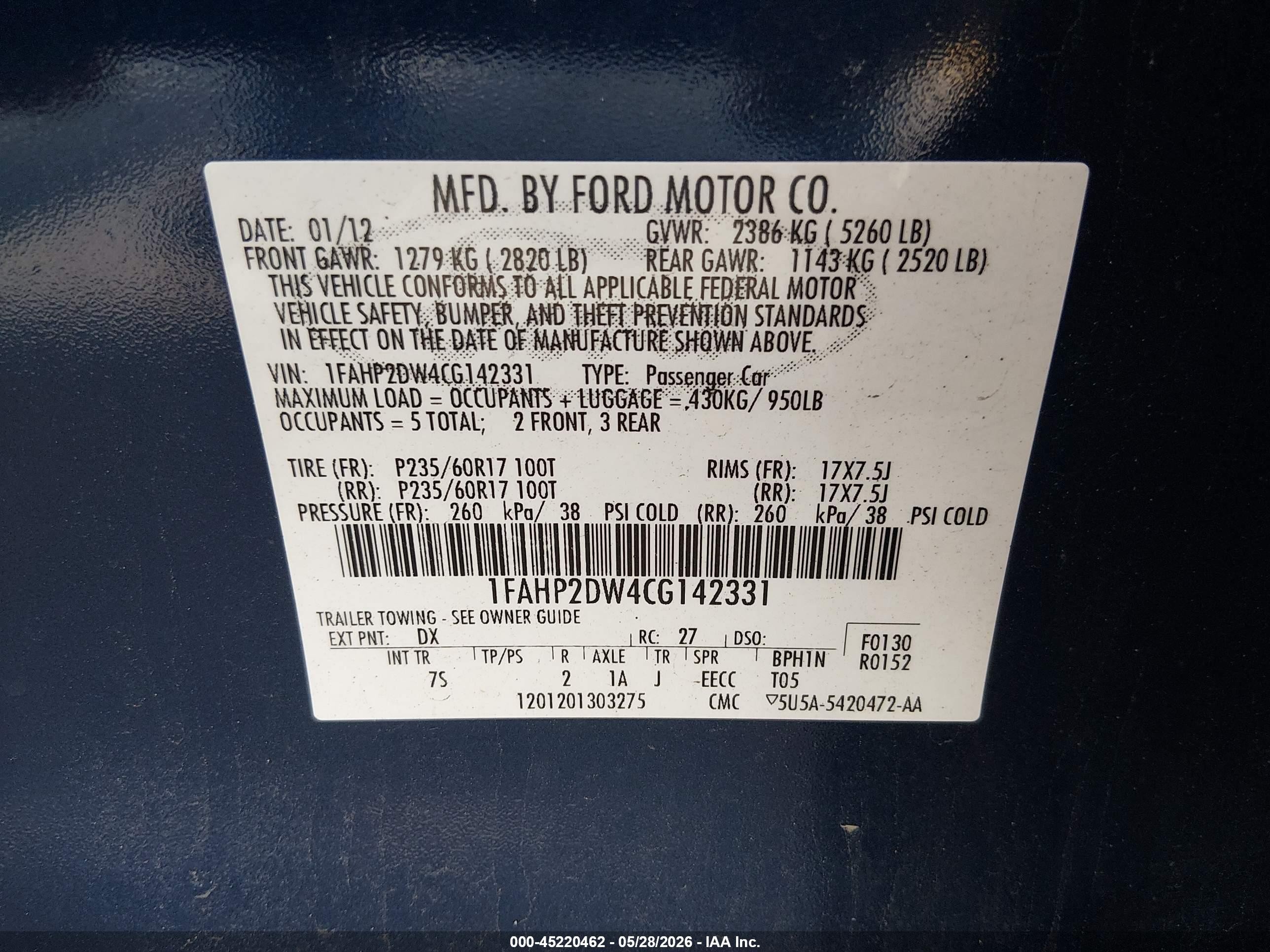 2012 Ford Taurus Se Blue vin: 1FAHP2DW4CG142331