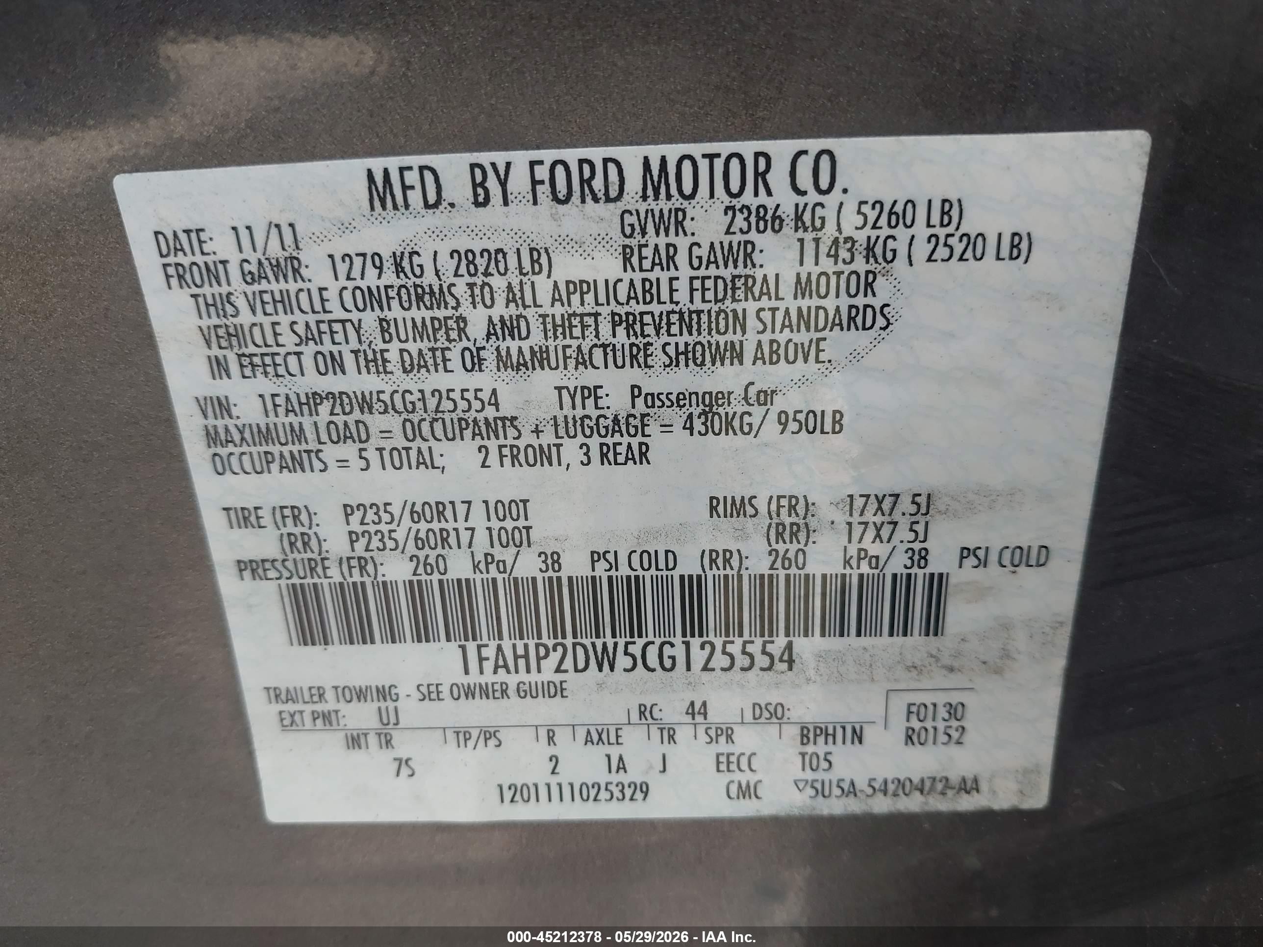 2012 Ford Taurus Se Gray vin: 1FAHP2DW5CG125554