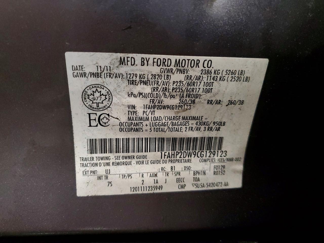 2012 Ford Taurus Se Gray vin: 1FAHP2DW9CG129123