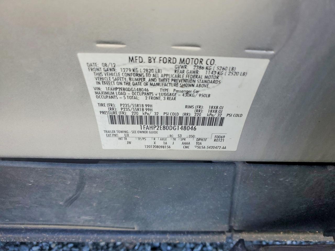 2013 Ford Taurus Sel Серебряный vin: 1FAHP2E80DG148046
