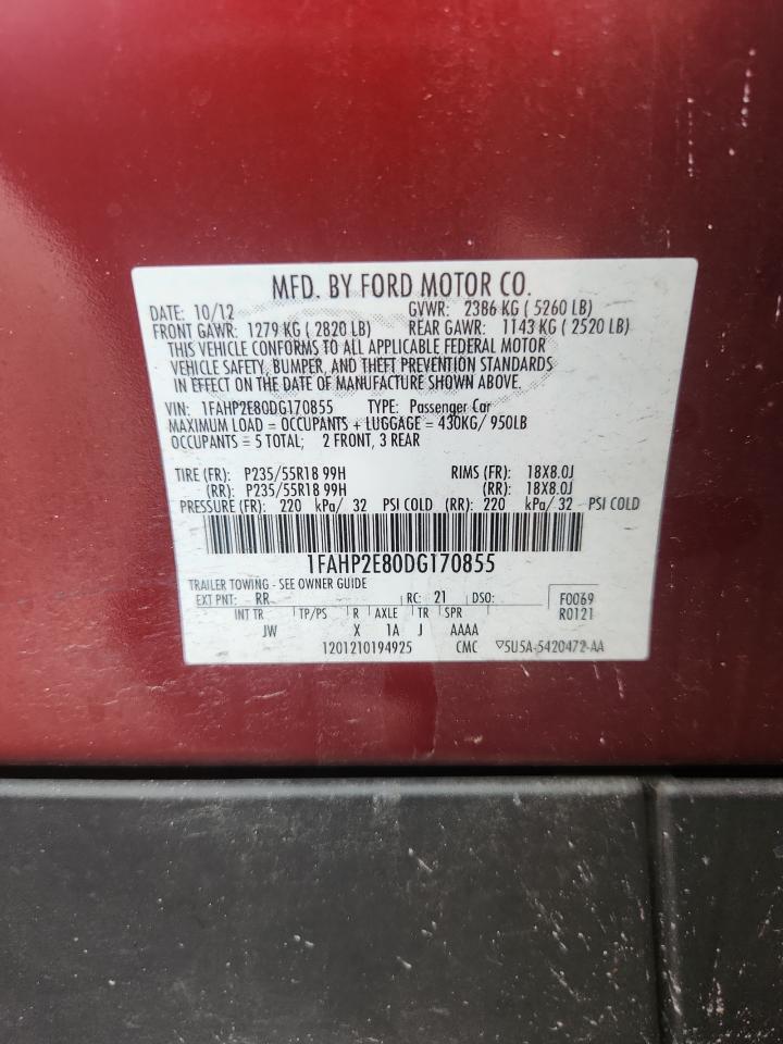 2013 Ford Taurus Sel Red vin: 1FAHP2E80DG170855