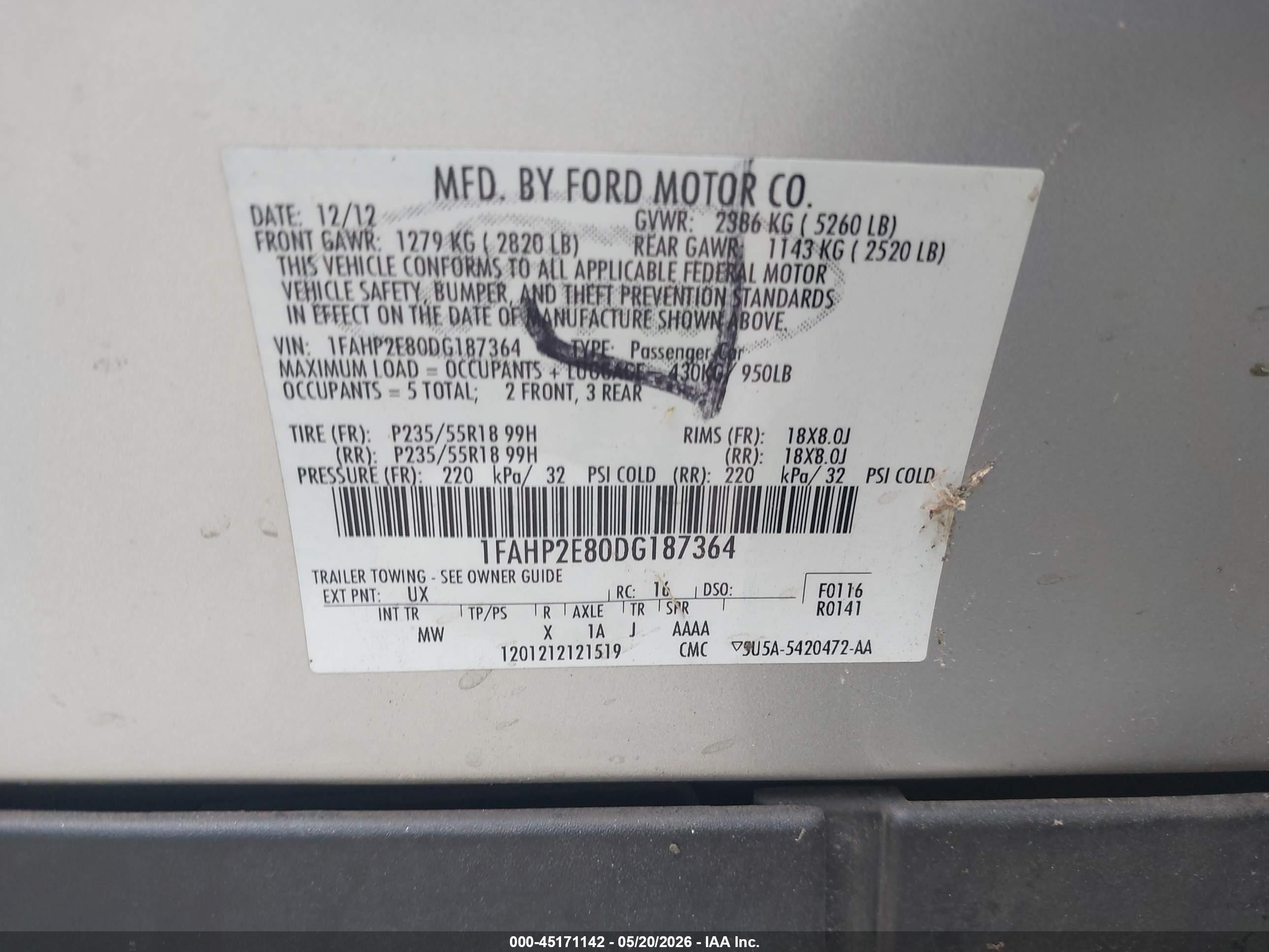 2013 Ford Taurus Sel Gray vin: 1FAHP2E80DG187364