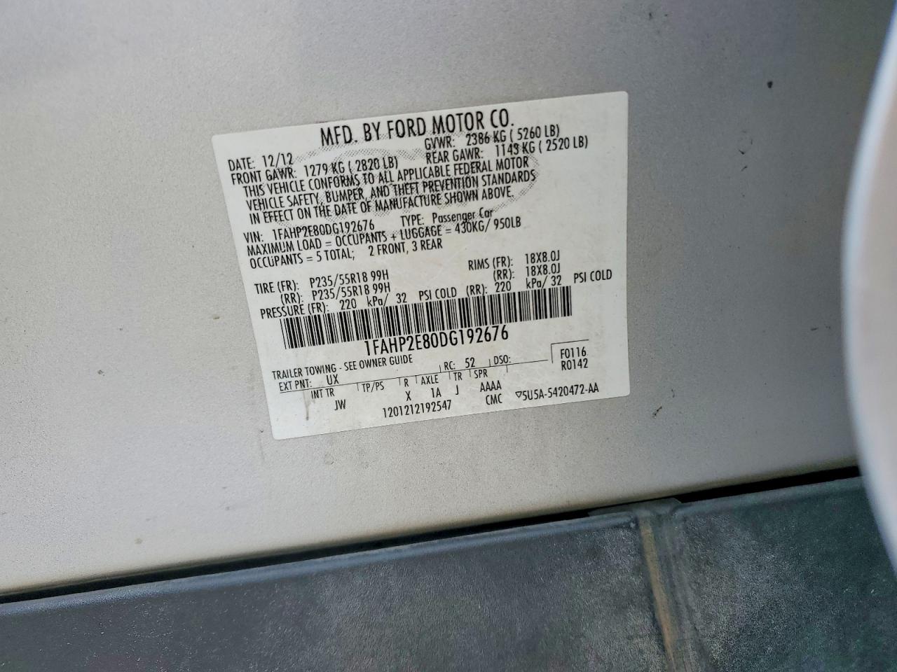 2013 Ford Taurus Sel Silver vin: 1FAHP2E80DG192676
