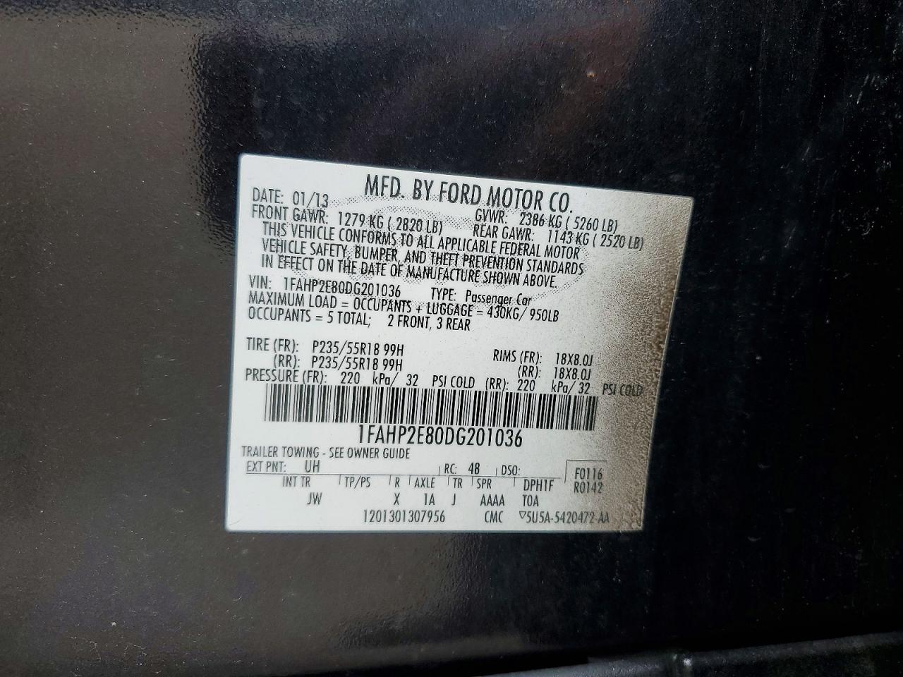 2013 Ford Taurus Sel Black vin: 1FAHP2E80DG201036