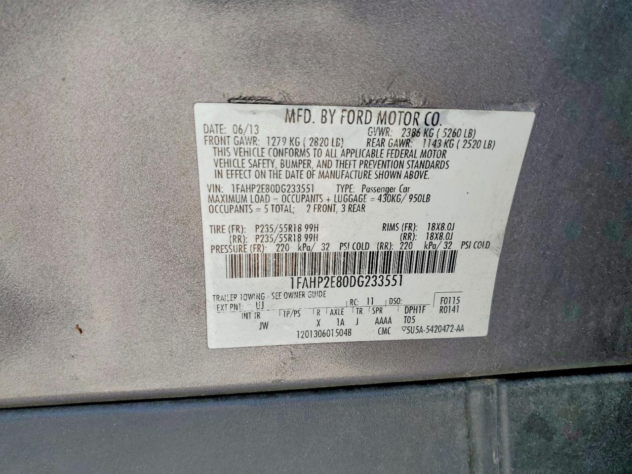 2013 Ford Taurus Sel Gray vin: 1FAHP2E80DG233551